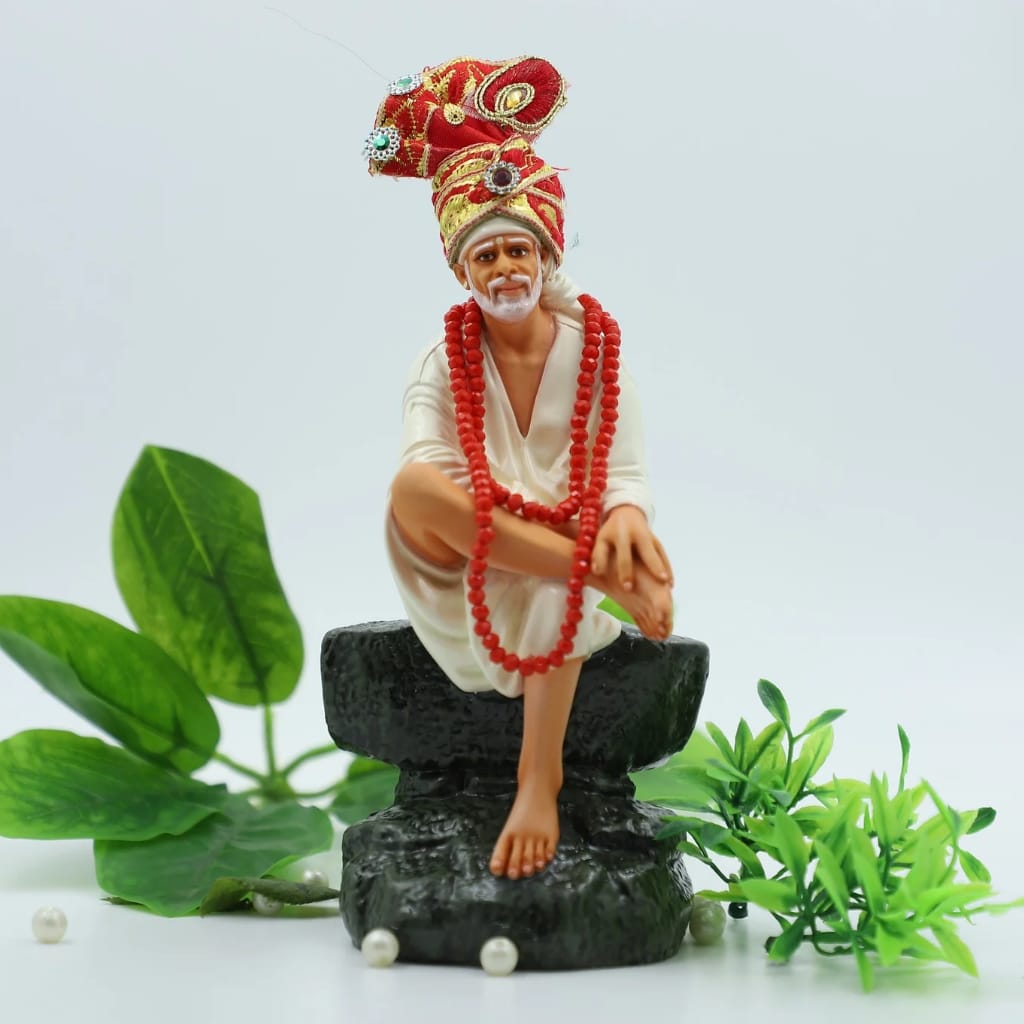 Hemant art Shirdi Sai Baba Idol,Murti, Statue Sitting On Stone -  7.5 Inche Orange