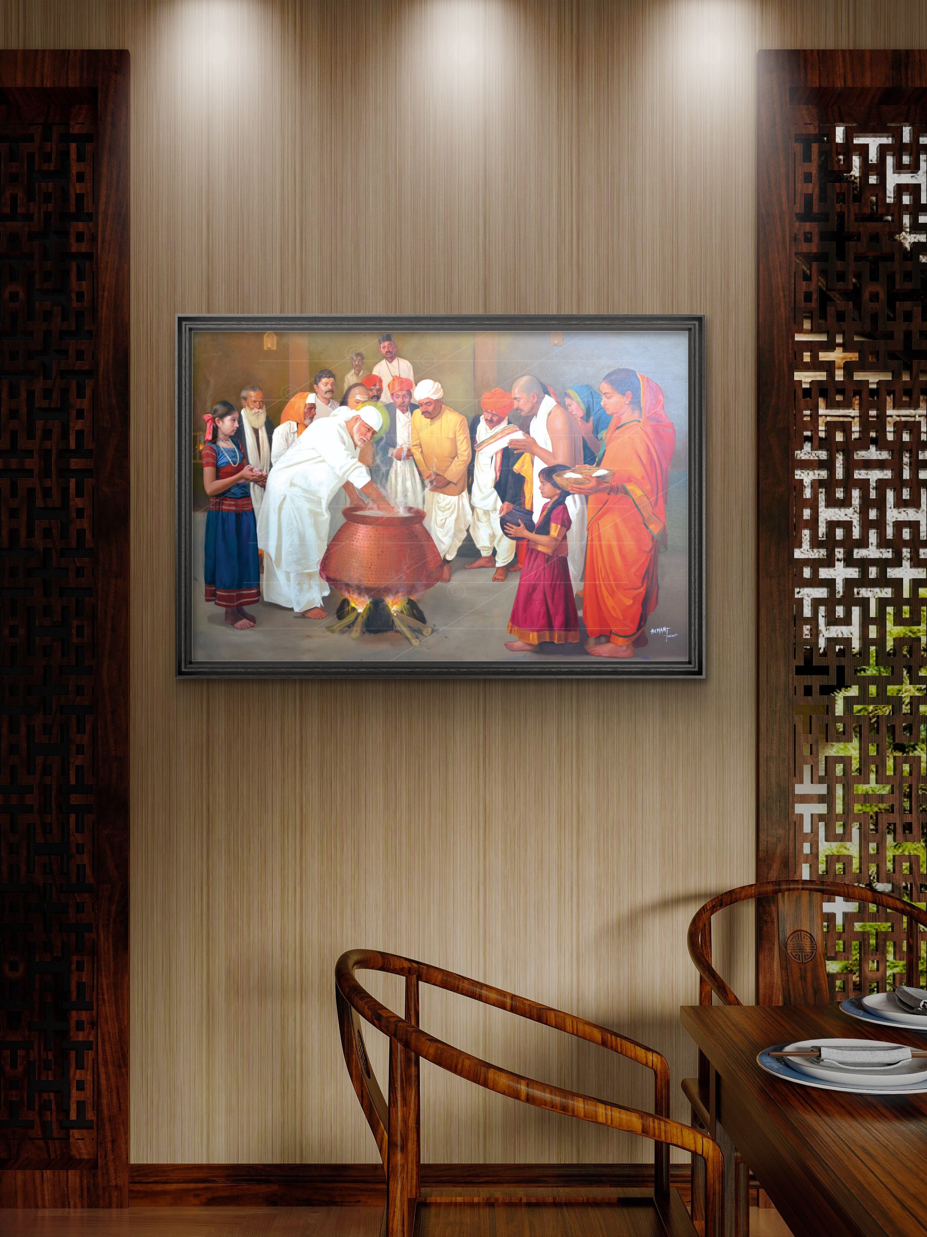 Shirdi Sai Baba Cooking Food in Dwarkamai Photo HD Canvas Print | Sai Baba Handi Wall Art – Shirdi Saibaba Art Gallery