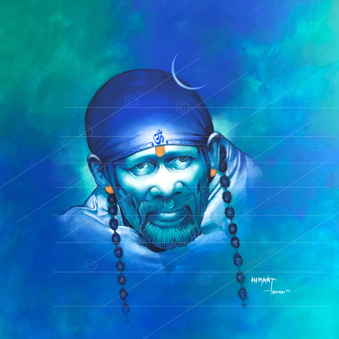 Shirdi Sai Baba Handmade Face Painting/Photo Canvas Reprint