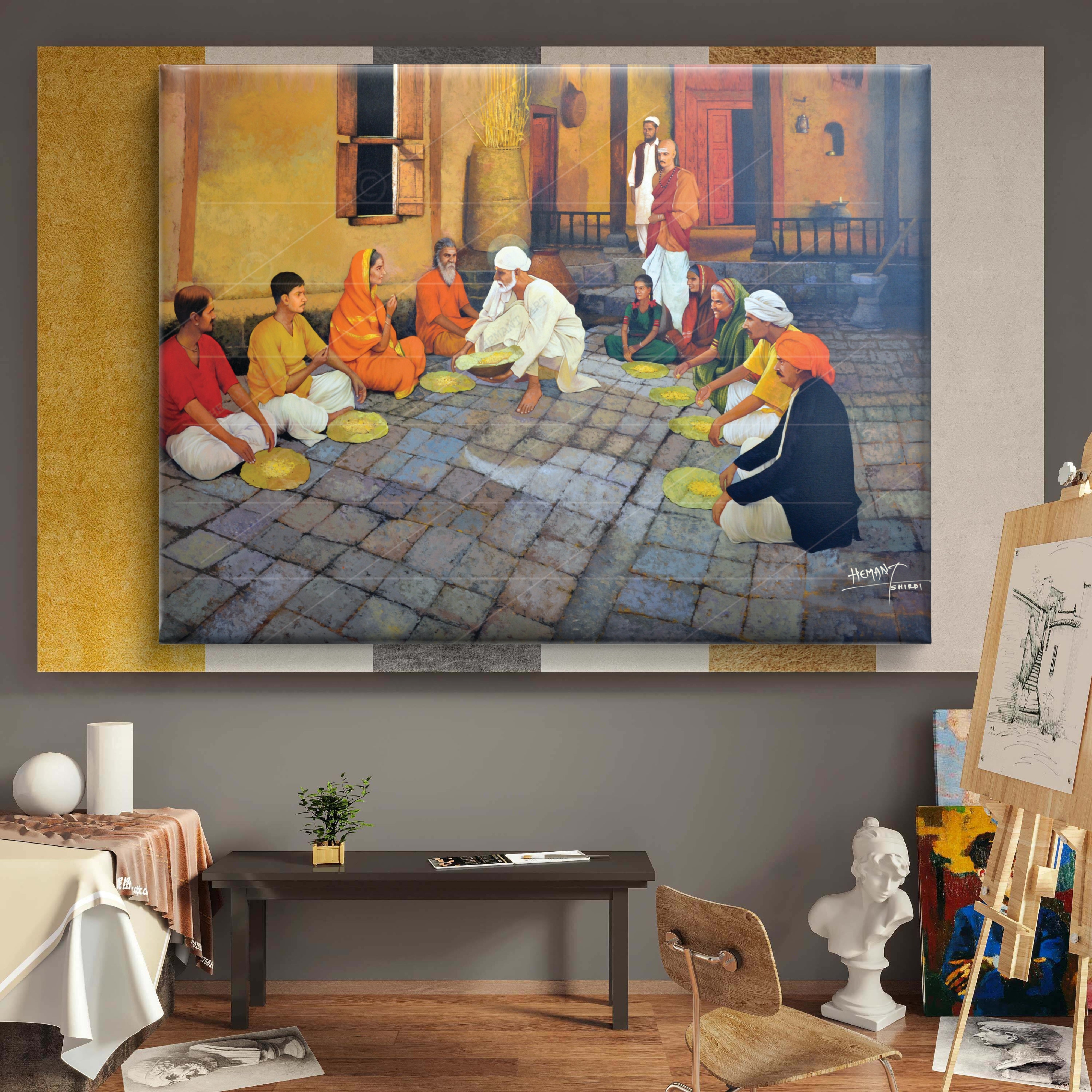 Shirdi Sai Baba Cooking Food in Dwarkamai Photo HD Canvas Print | Sai Baba Handi Wall Art – Shirdi Saibaba Art Gallery