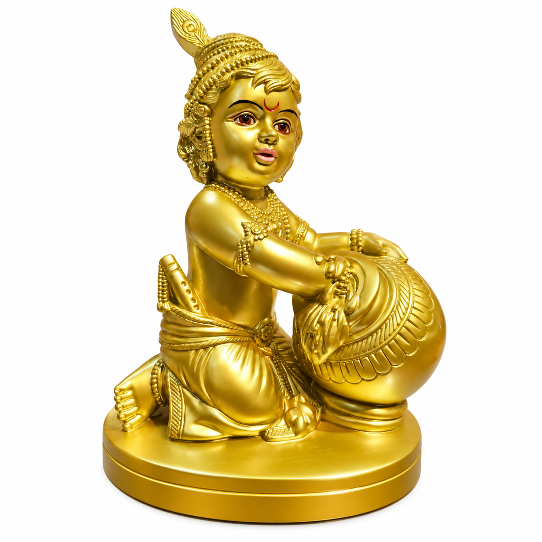 Baal Krishna With Makhan Handi Idol Gold Colour