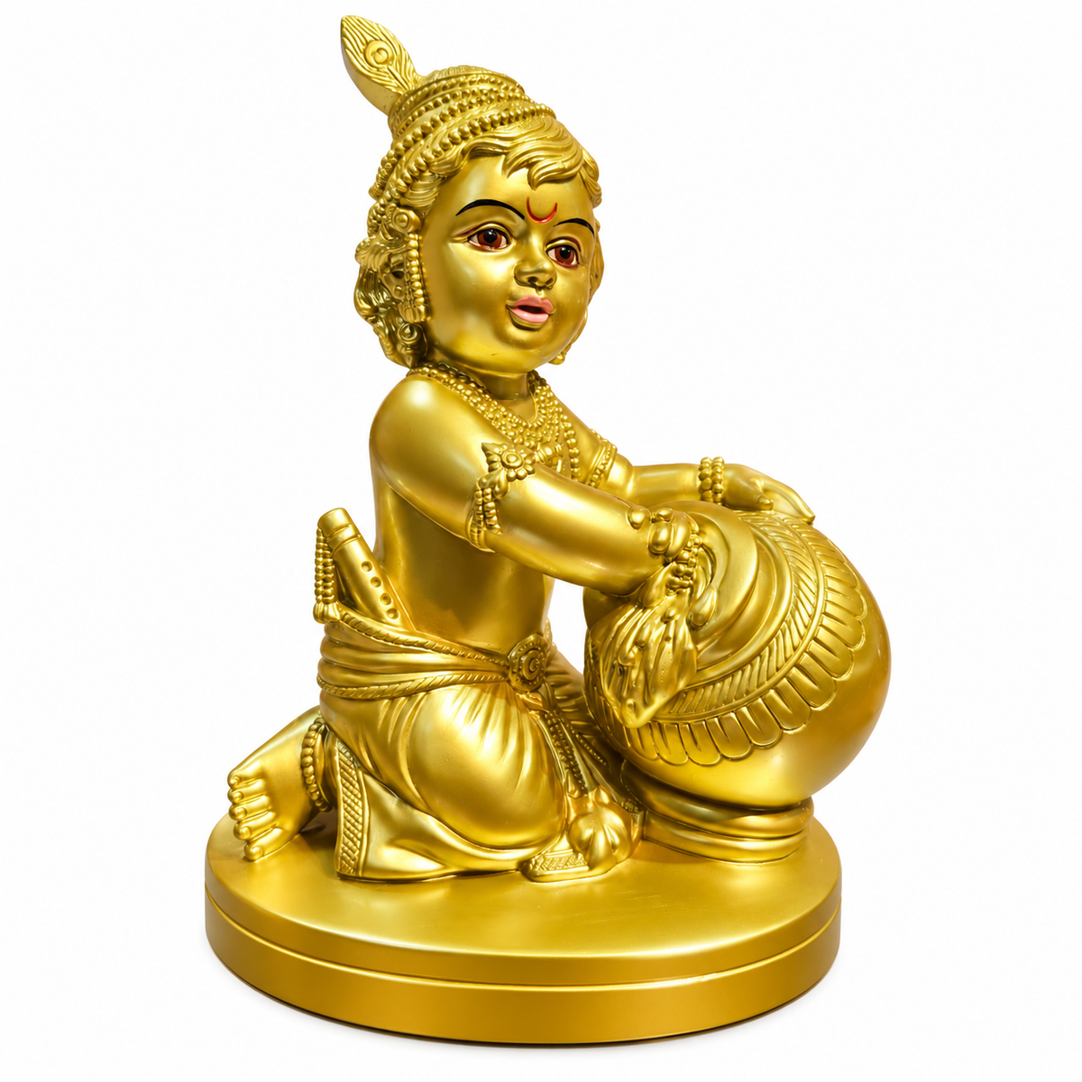 Baal Krishna With Makhan Handi Idol Gold Colour
