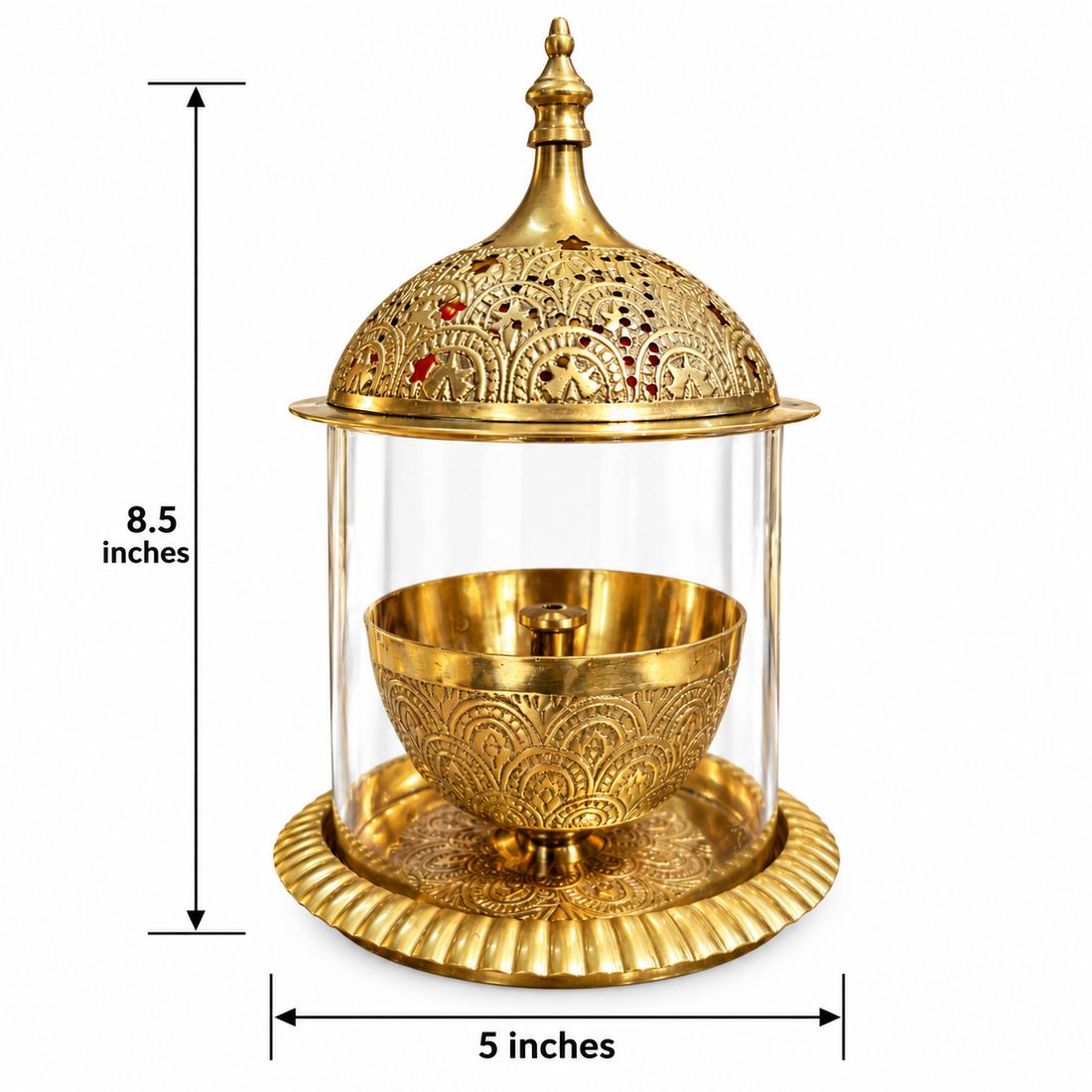 Brass Camphor Burner with Tomb Glass Cover