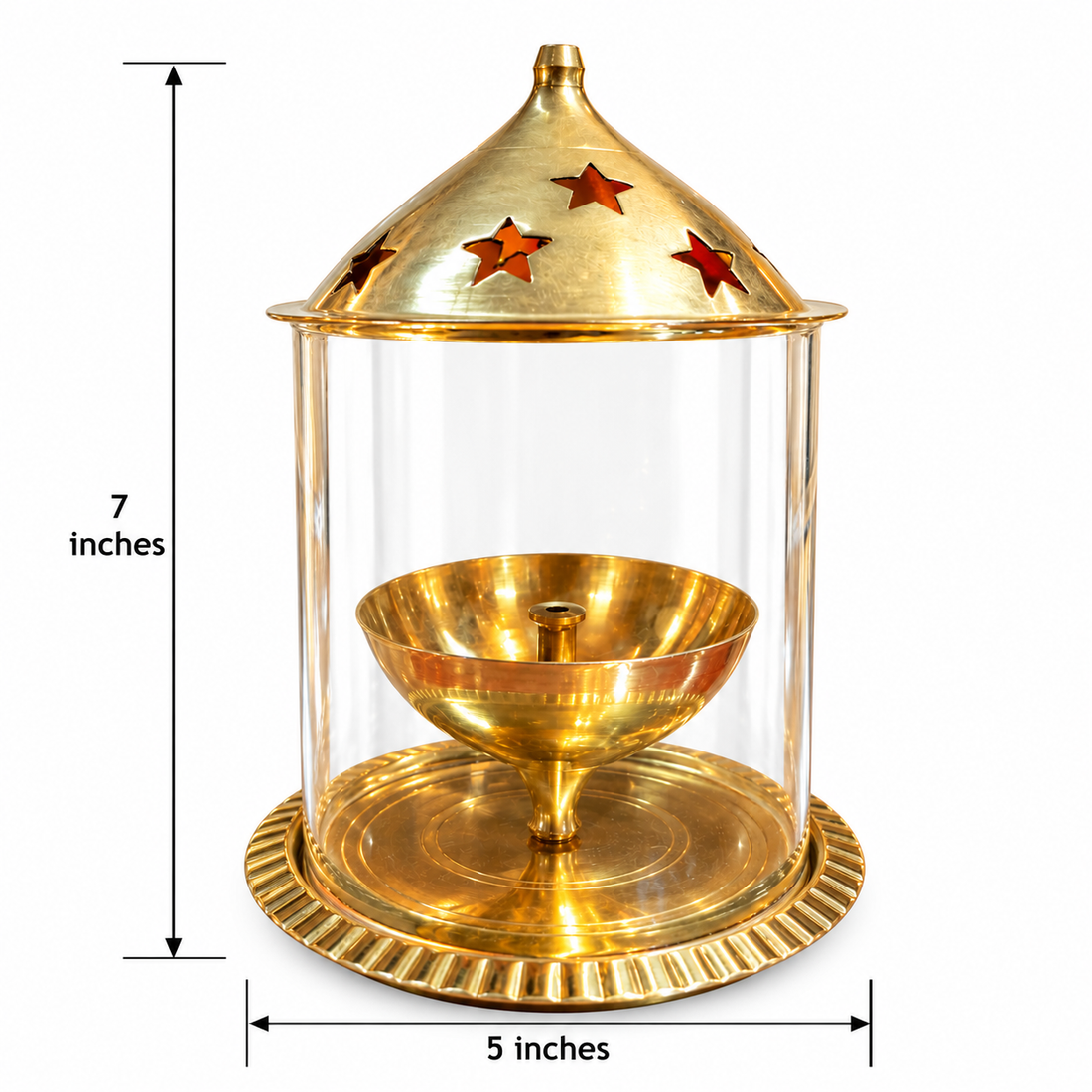 Brass Camphor Burner with Tomb Net Glass Cover