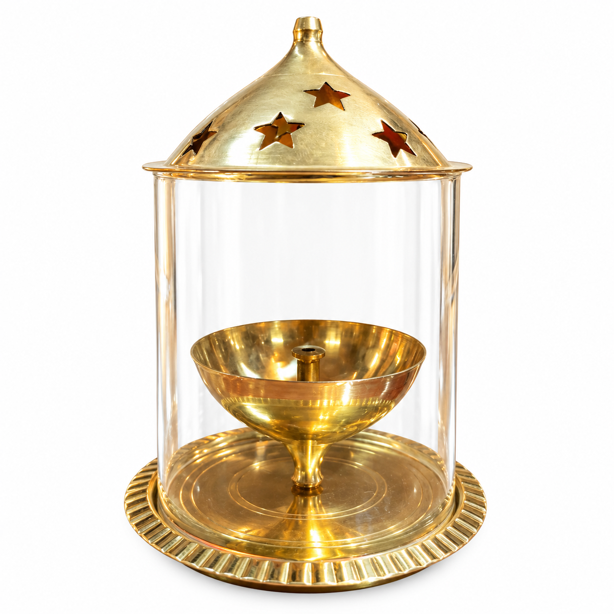 Brass Camphor Burner with Tomb Net Glass Cover