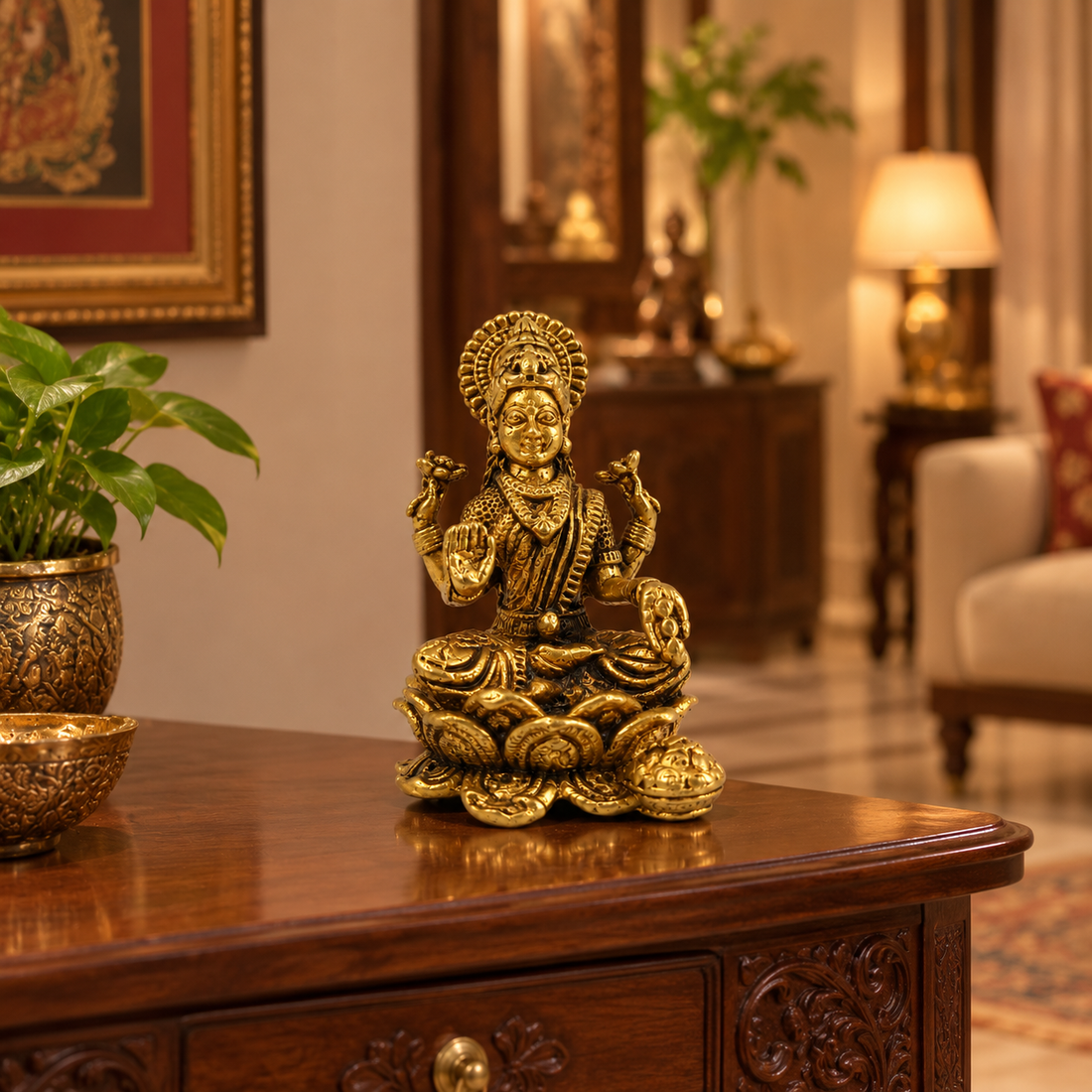 Brass Goddess Lakshmi Idol Small