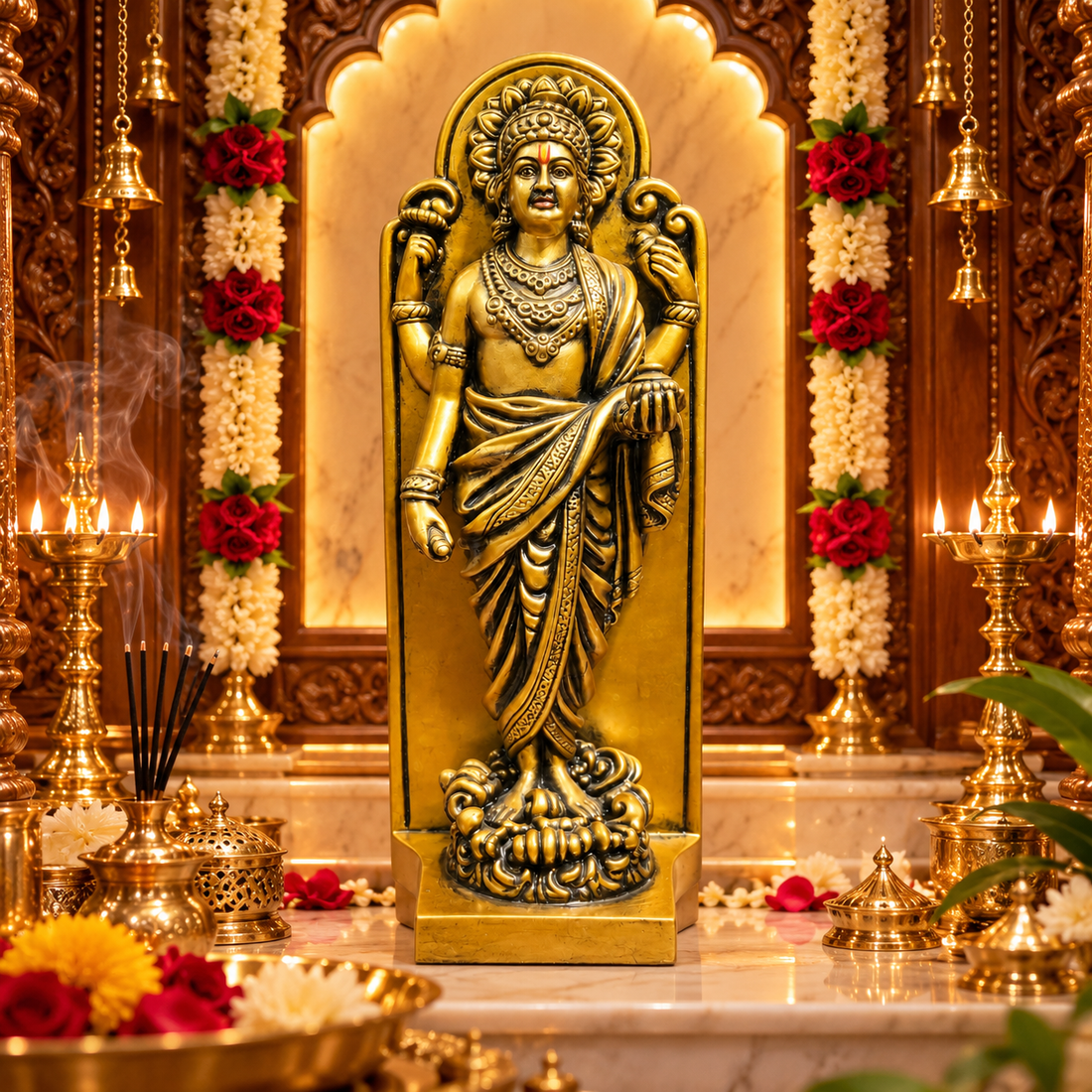 Dhanvantri Gold Wooden Stand Idol