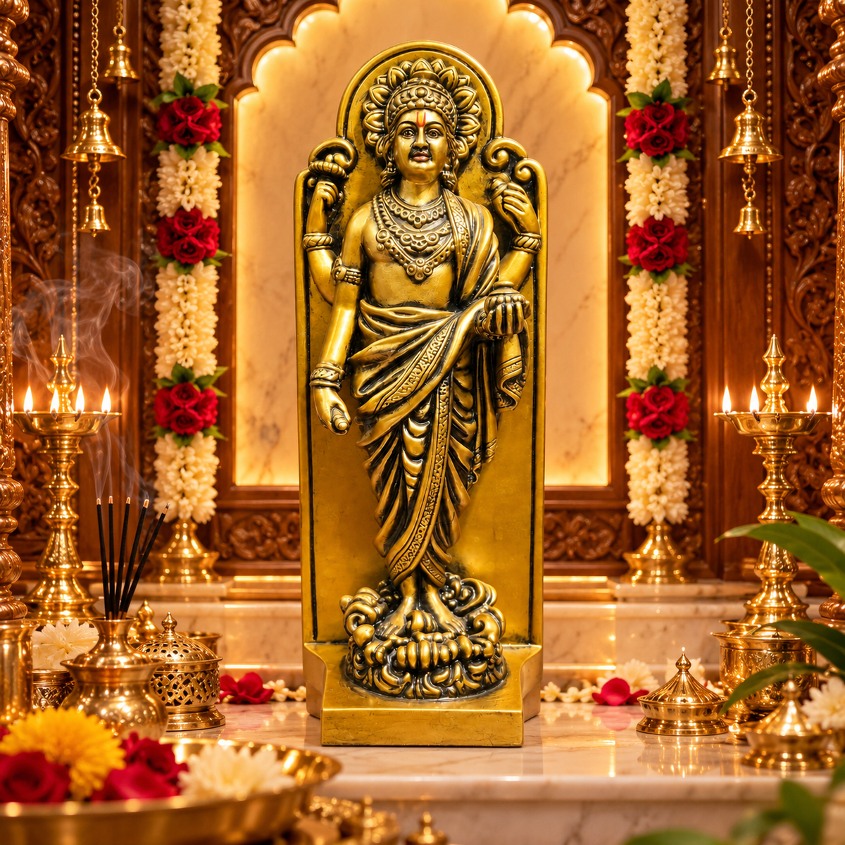 Dhanvantri Gold Wooden Stand Idol