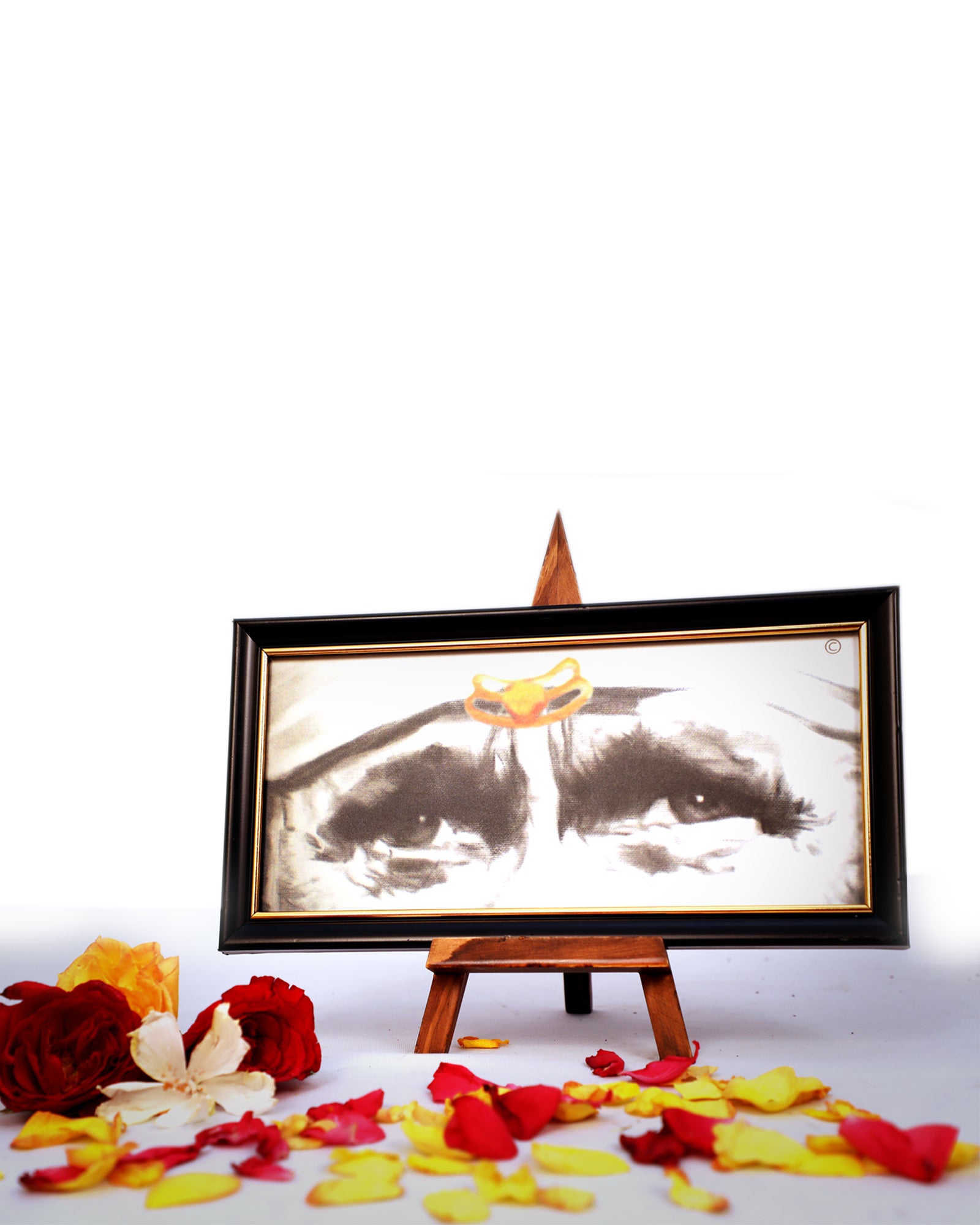 Hemant art Lord Sai Baba Religious Blessing Eyes With Italian Fiber Waterproof Imported Frame, Wooden Stand and Meditation CD - 15x30