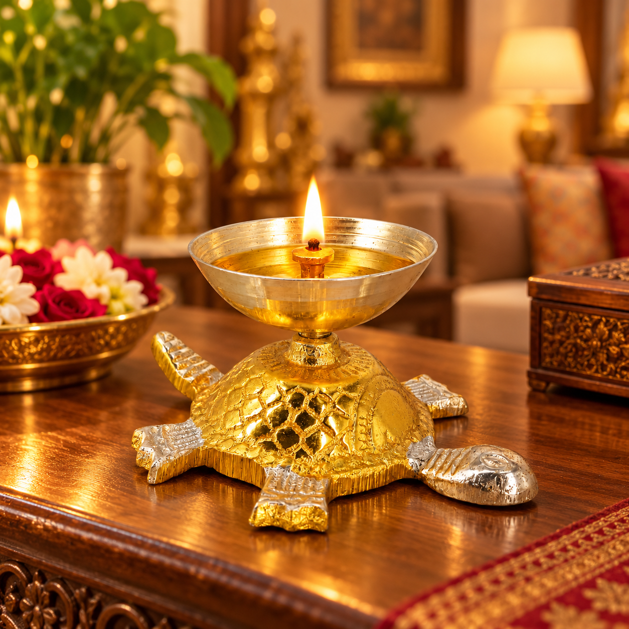 Gold & Silver Tortoise Diya