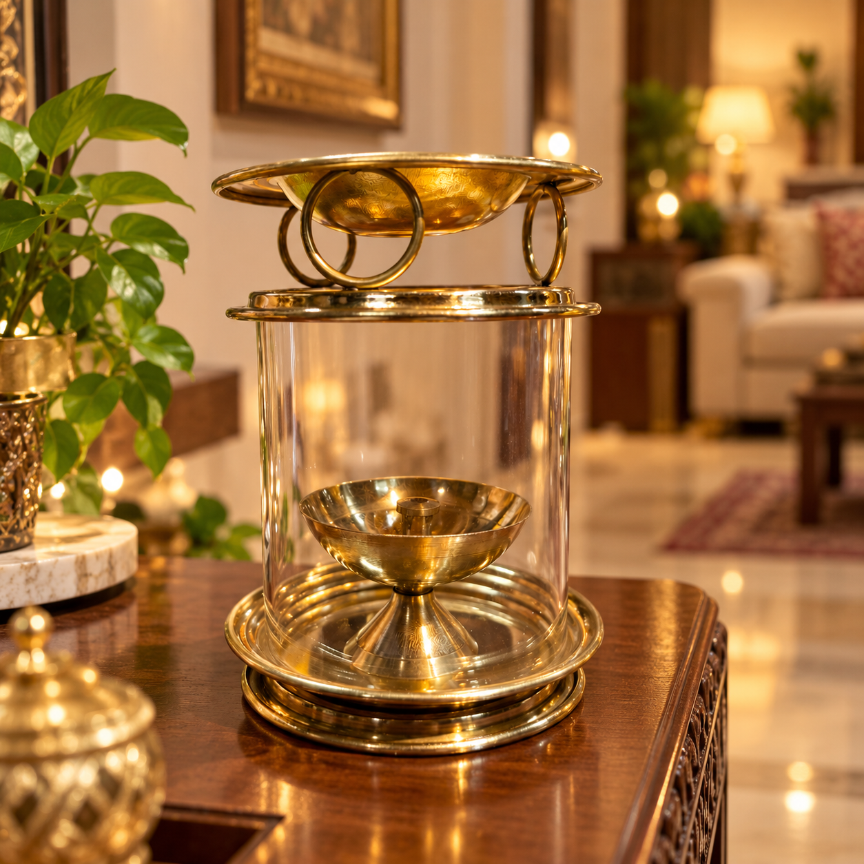 Golden Camphor Burner with Glass Cover 1 No
