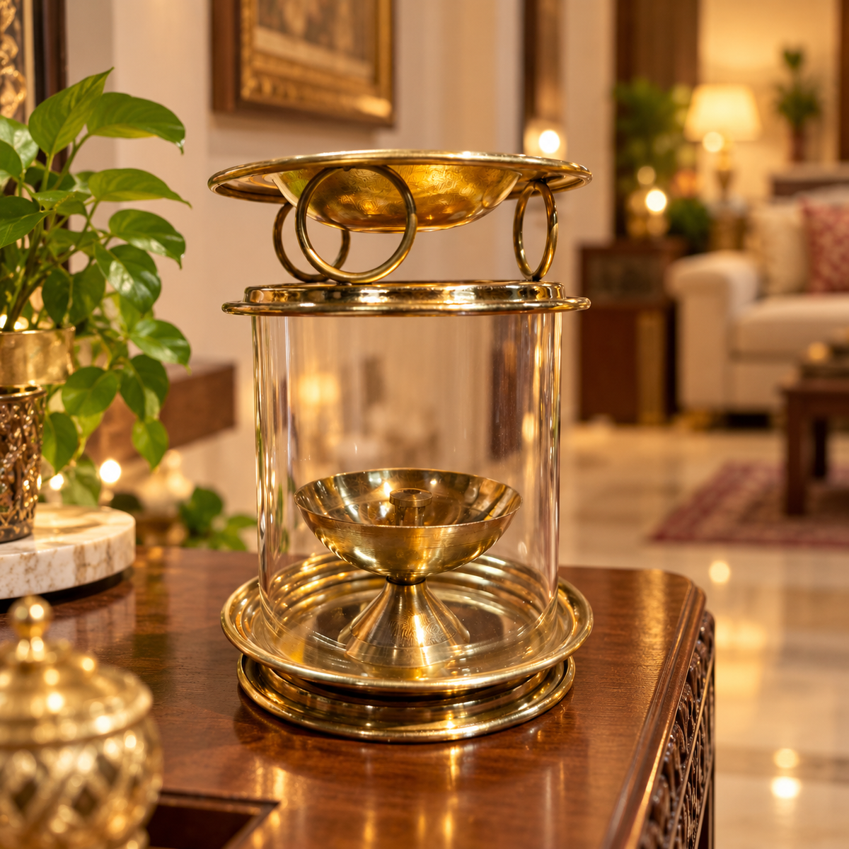 Golden Camphor Burner with Glass Cover 1 No