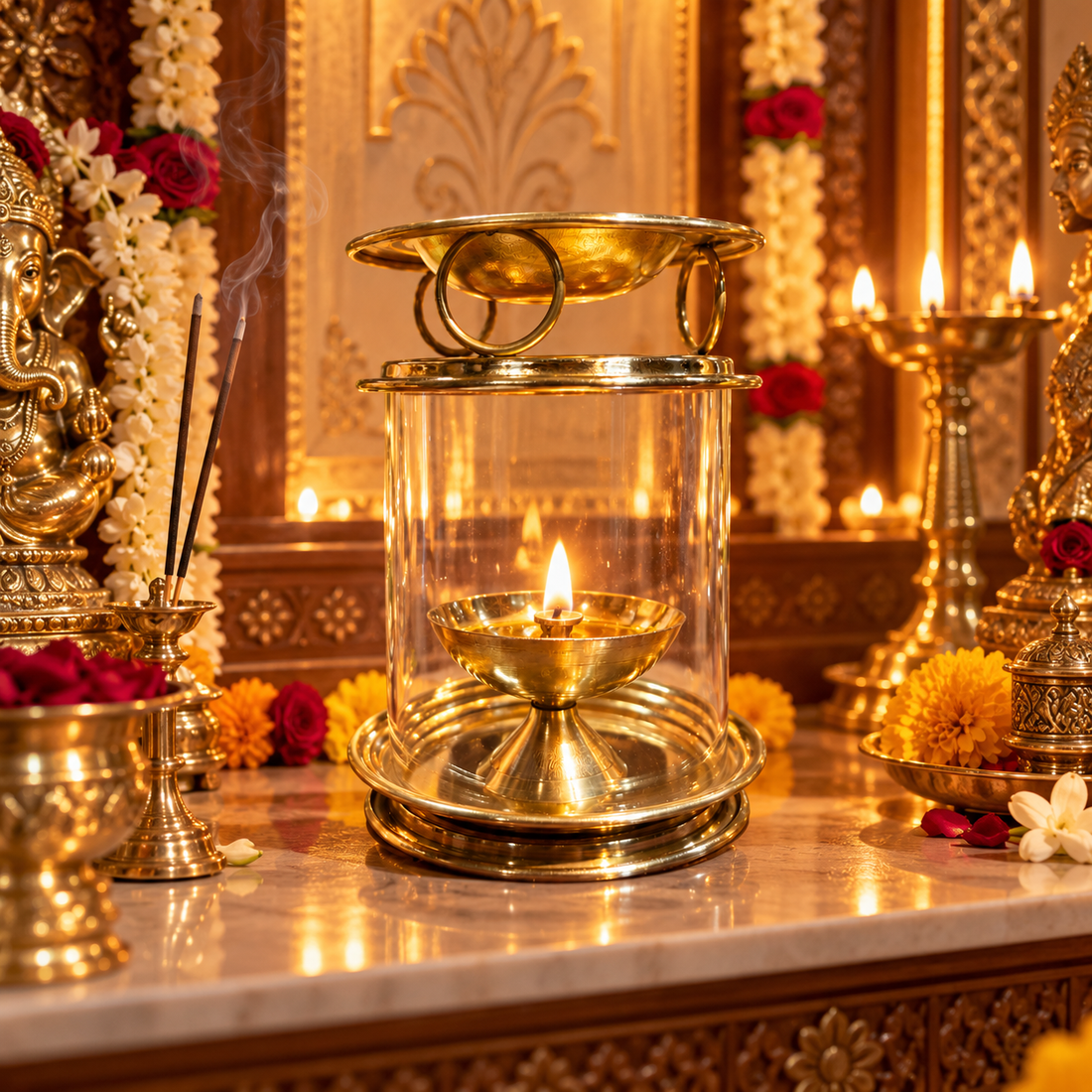 Golden Camphor Burner with Glass Cover 1 No