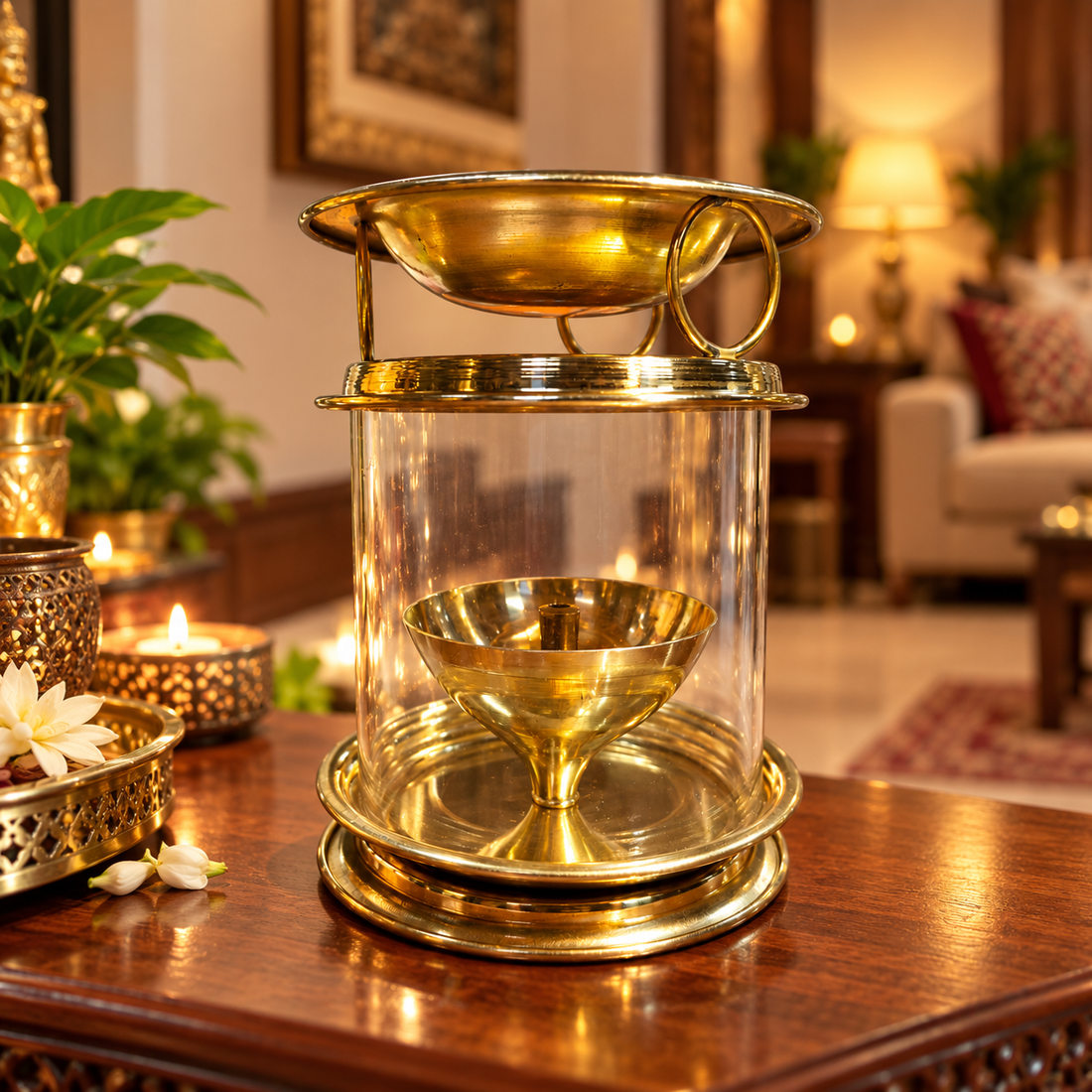Golden Camphor Burner with Glass Cover 2 No