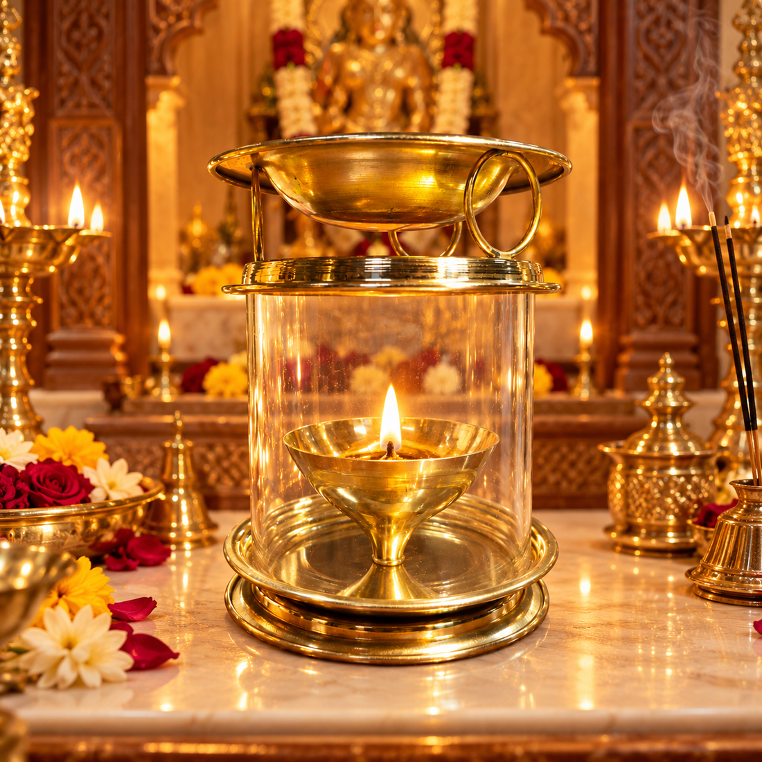 Golden Camphor Burner with Glass Cover 2 No