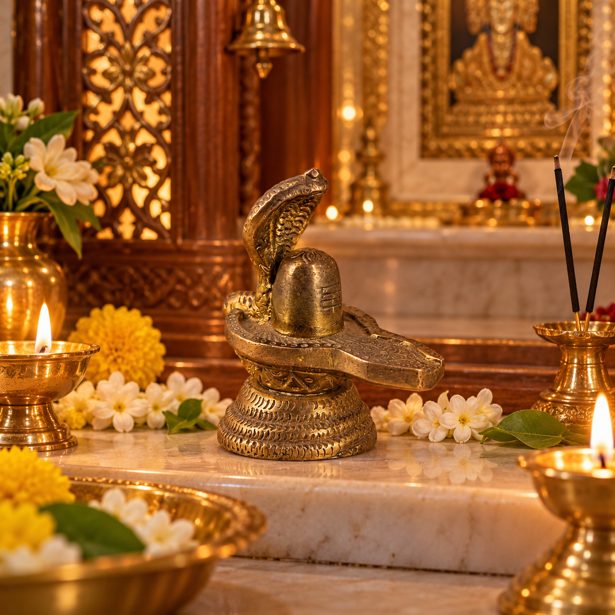 Brass Shivling with Sheshnag