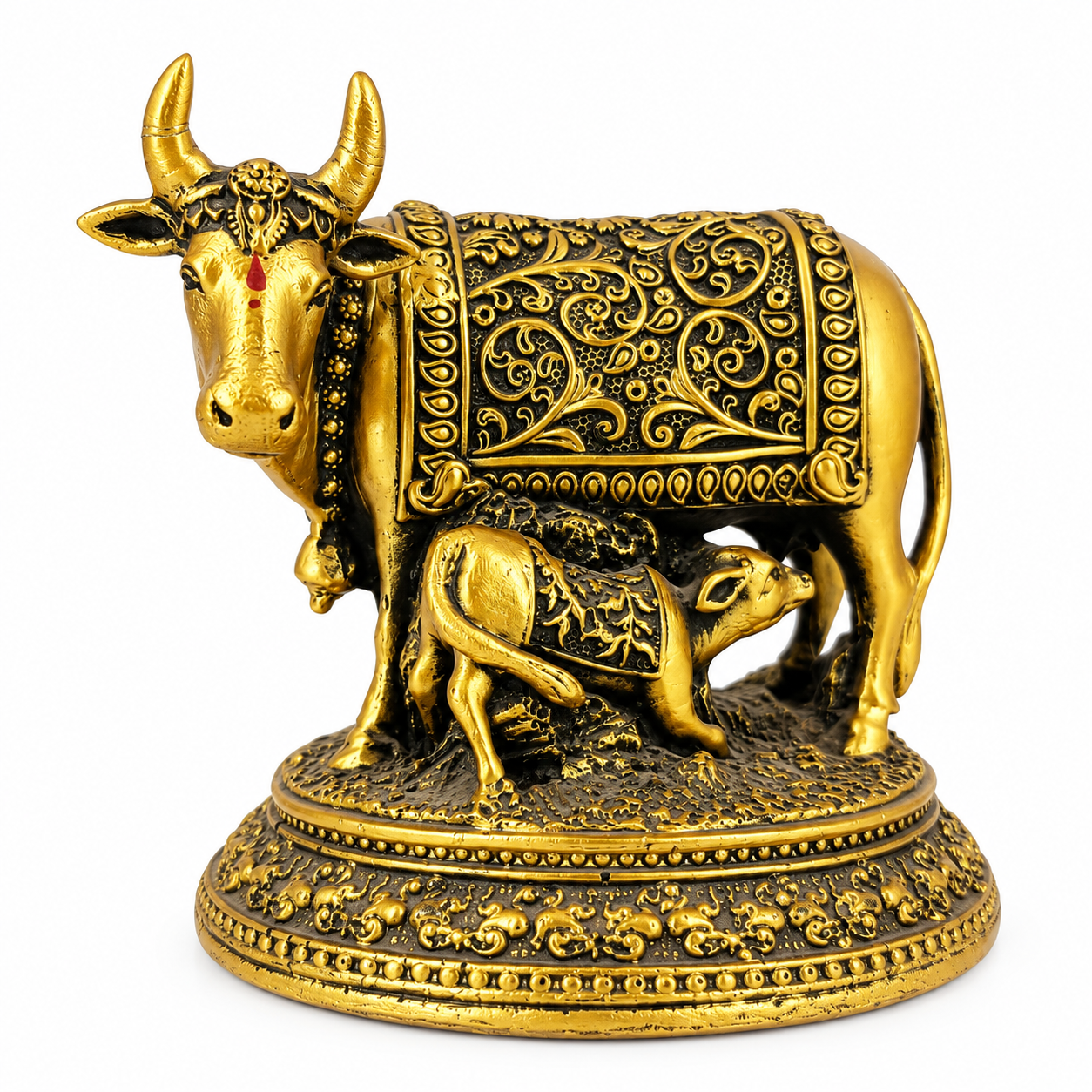 Golden Kamadhenu Cow & Calf Fibre Statue