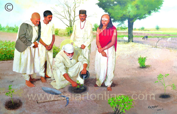 Hemant Art Shirdi Sai Baba Canvas Wall Art – (Tree Planting)