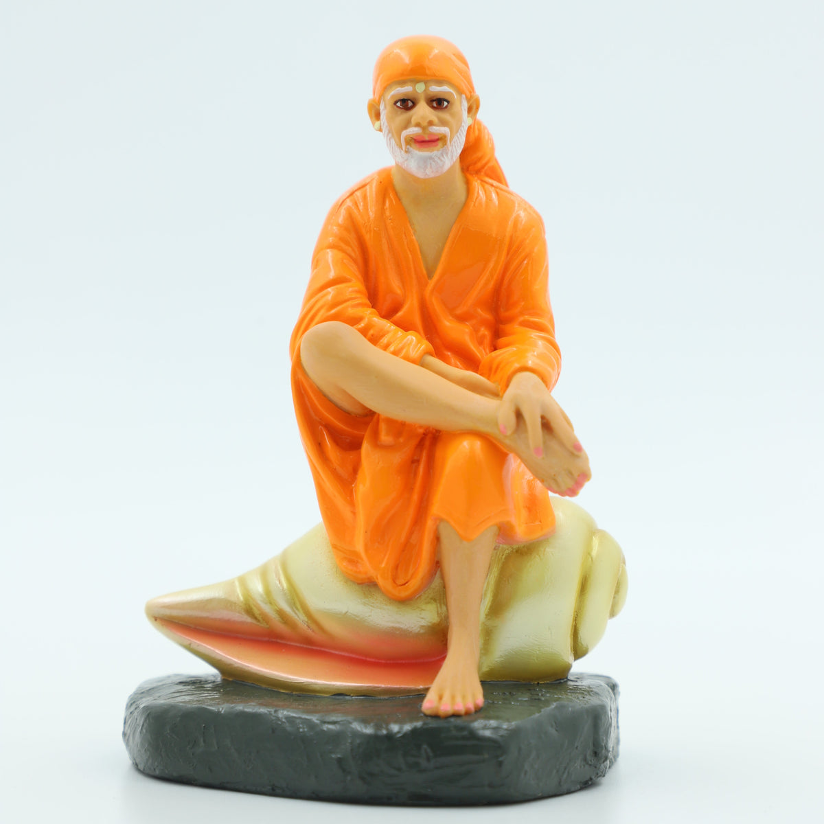 Hemant Art Shirdi Sai Baba Idol – 5 Inch – Sitting on Conch Shell – Pure Resin Marble Finish