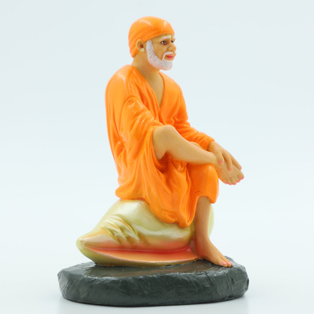 Hemant Art Shirdi Sai Baba Idol – 5 Inch – Sitting on Conch Shell – Pure Resin Marble Finish