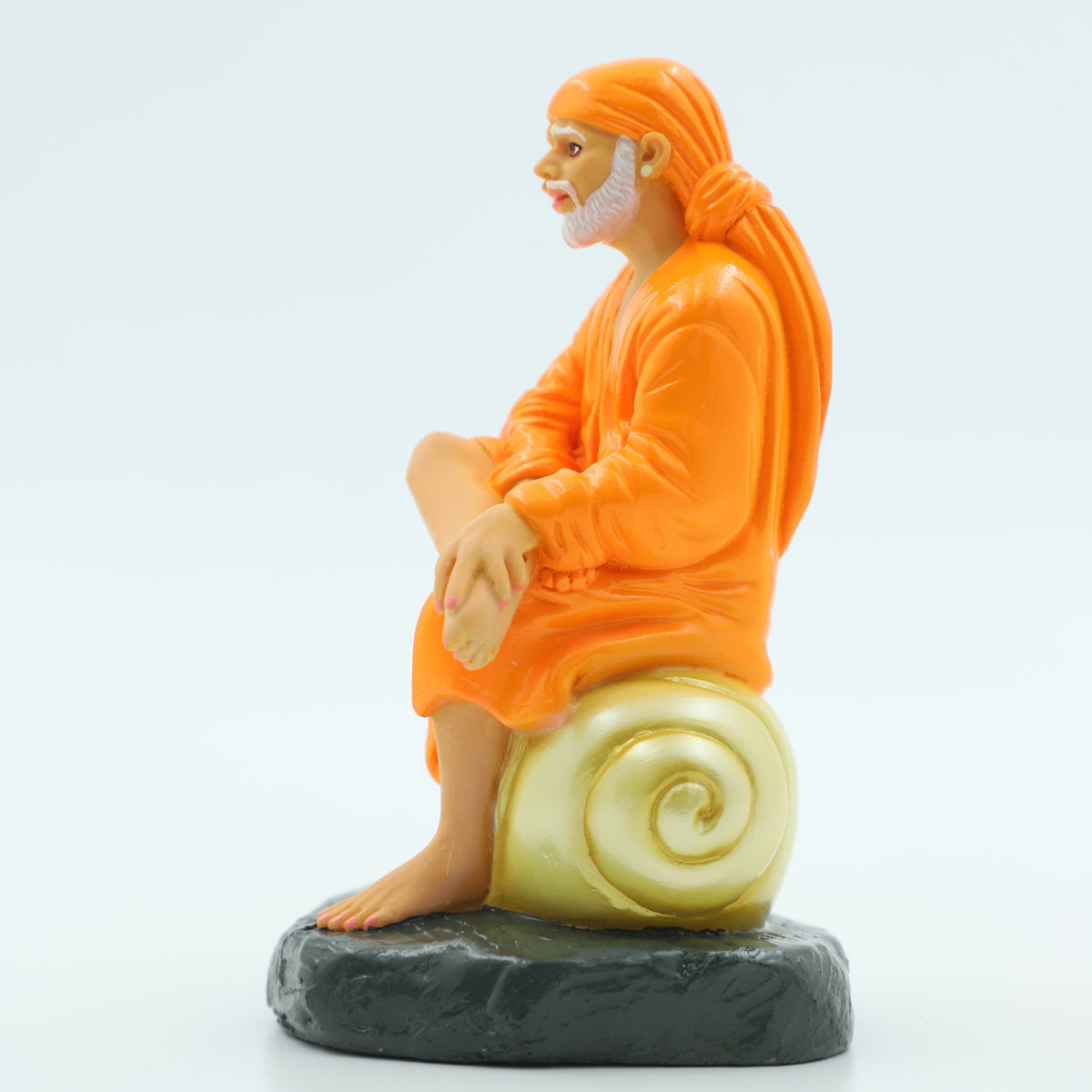 Hemant Art Shirdi Sai Baba Idol – 5 Inch – Sitting on Conch Shell – Pure Resin Marble Finish