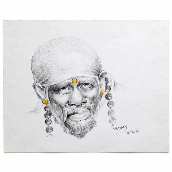 Hemant Art Shirdi Sai Baba Pencil Sketch on Paper | Handmade Sai Baba Photo | Sai Baba Canvas Reprint Poster