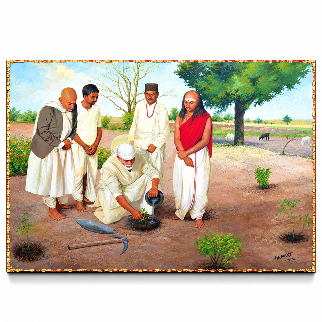 Hemant Art Shirdi Sai Baba Canvas Wall Art – (Tree Planting)
