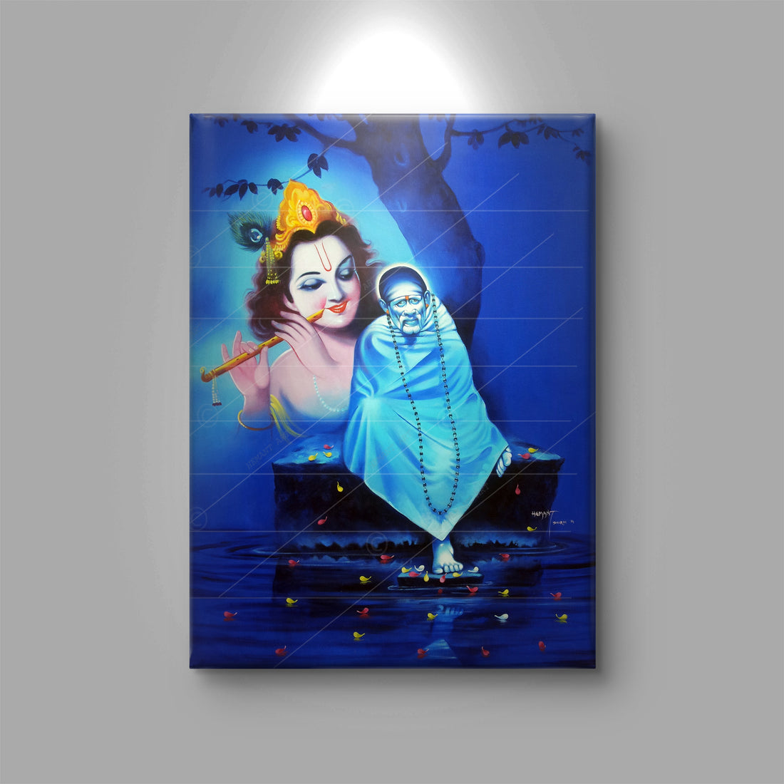 Saibaba & Krishna Samadhi Canvas, Blue