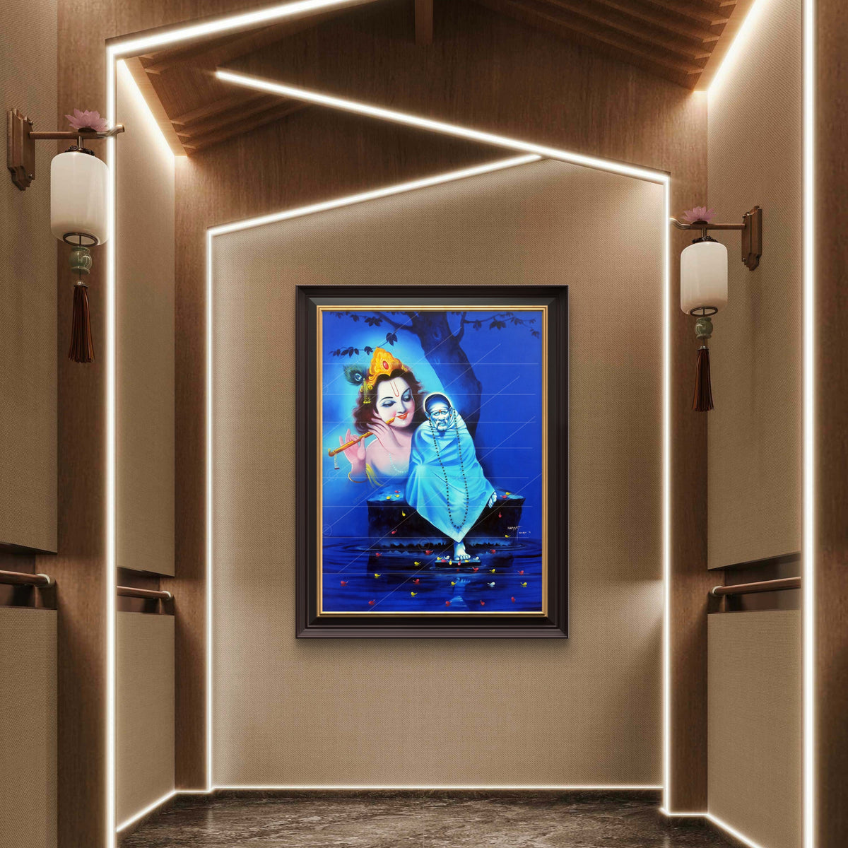 Saibaba & Krishna Samadhi Canvas, Blue