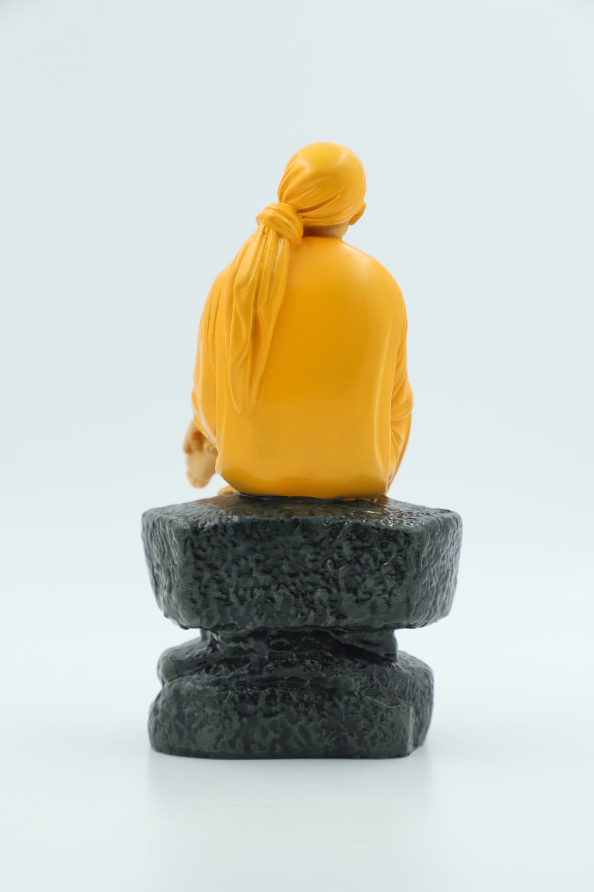 Saibaba Sitting on Stone Idol, Orange, 7.5  Inch Hemant Art