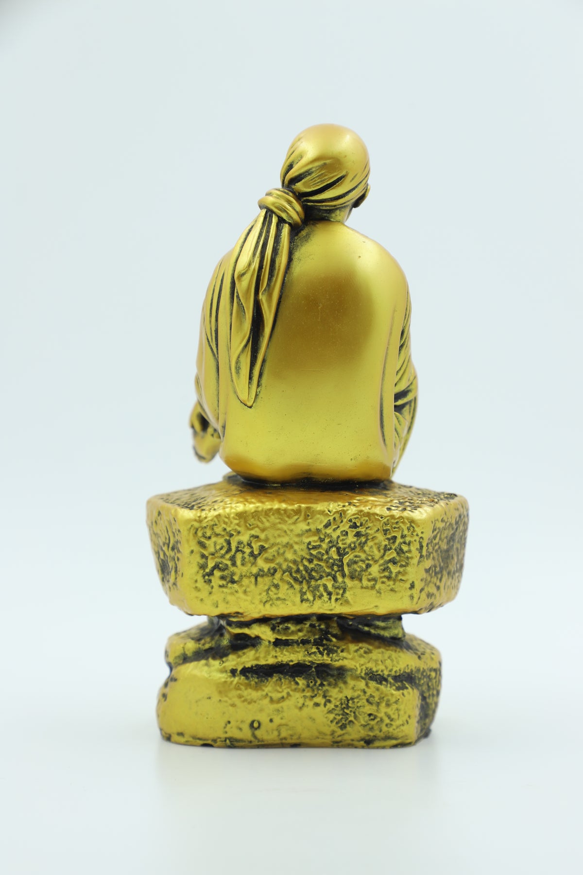 Saibaba Sitting on Stone Idol, Orange, 7.5  Inch Hemant Art