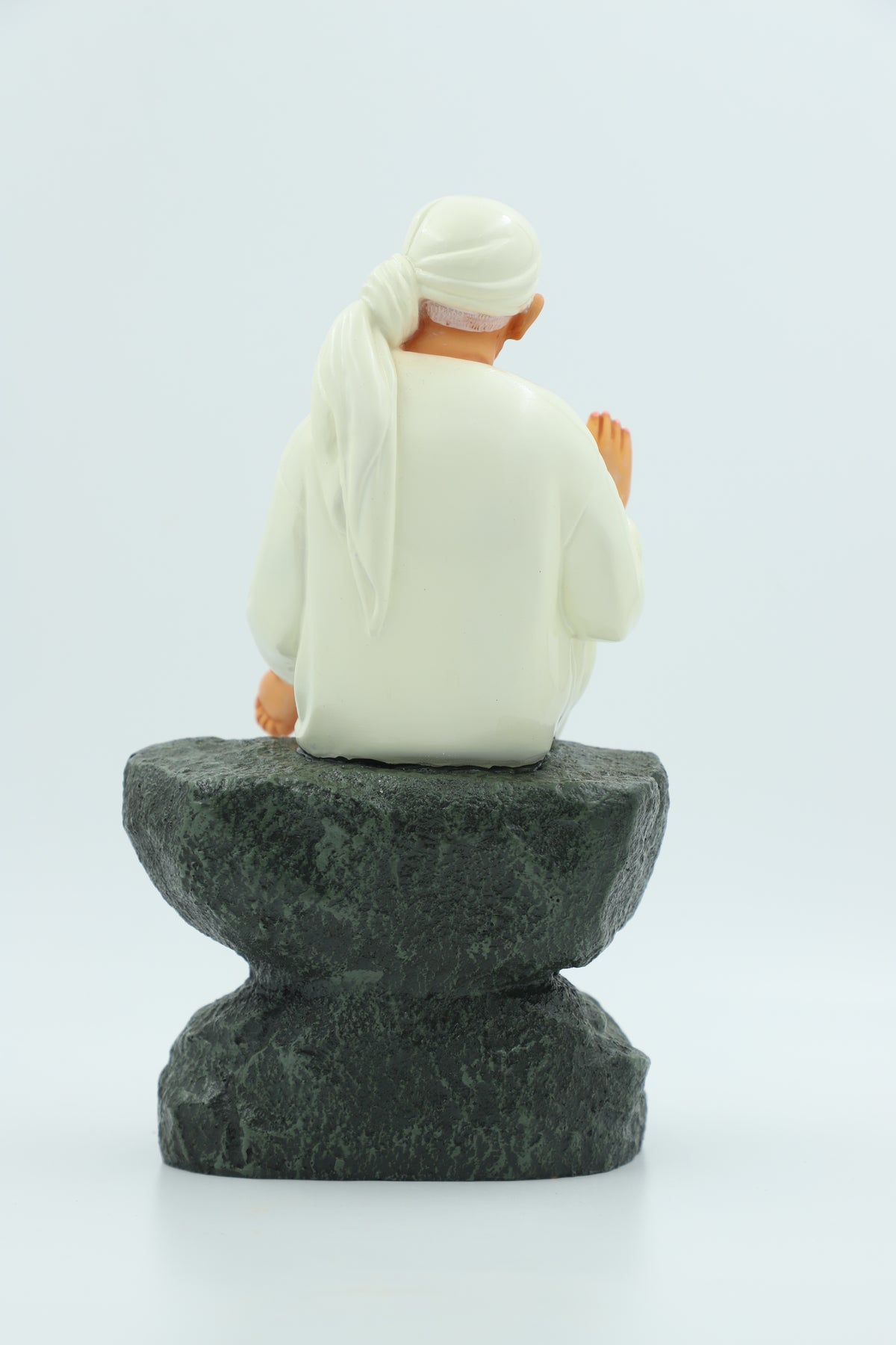 Saibaba Sitting on Stone Idol, Orange, 9 Inch Hemant Art