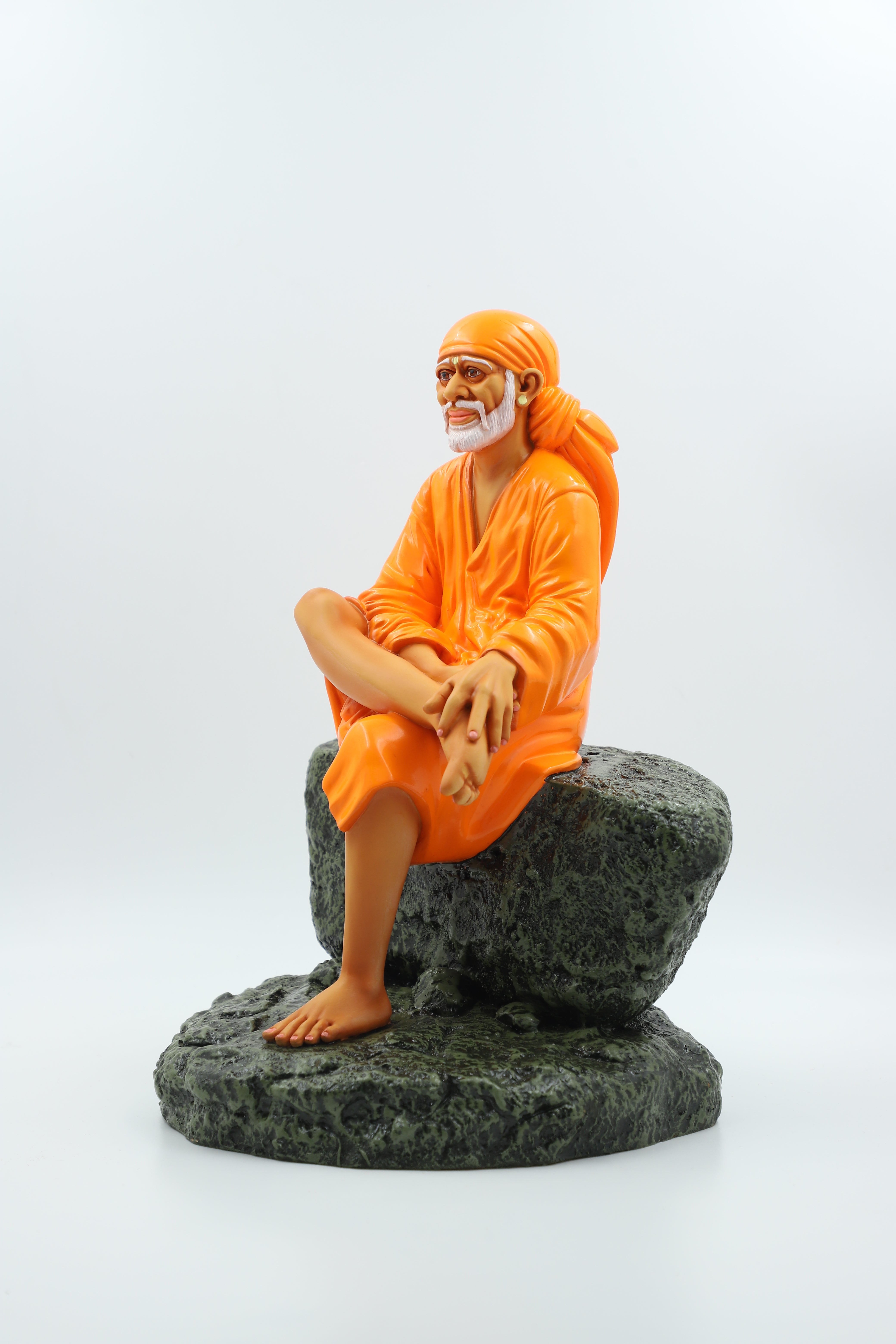 🙏Hemant Art Shirdi Sai Baba Statue / Idol / Murti – 🛕Sitting on Stone – 12 Inch (  Pure Resin & Marble Finish, Handcrafted Spiritual Idol for Home Temple & Gifting)