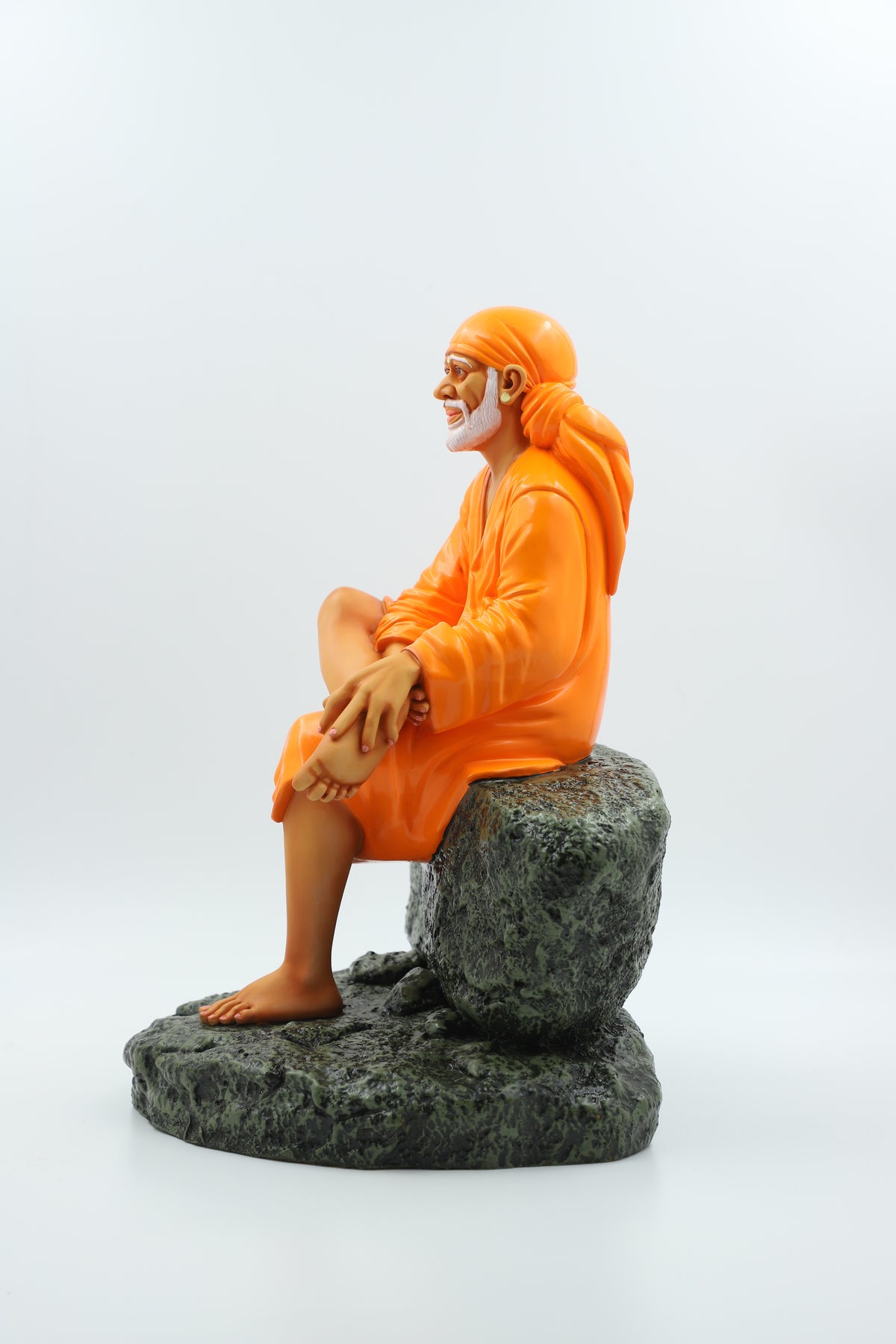 Sai Baba Statue Sitting on Stone – 5 NO  White 12 Inch Hemant Art