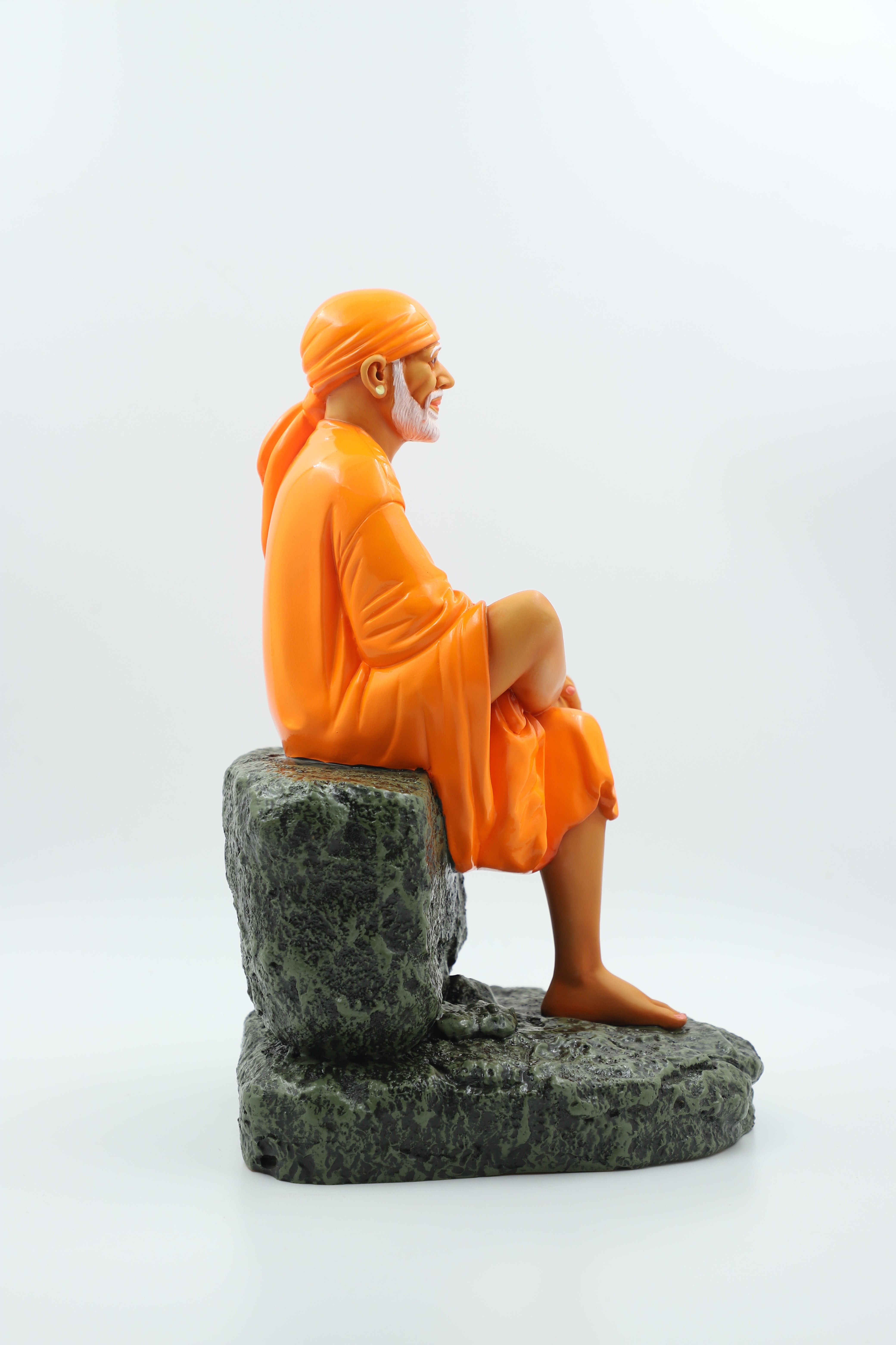 🙏Hemant Art Shirdi Sai Baba Statue / Idol / Murti – 🛕Sitting on Stone – 12 Inch (  Pure Resin & Marble Finish, Handcrafted Spiritual Idol for Home Temple & Gifting)