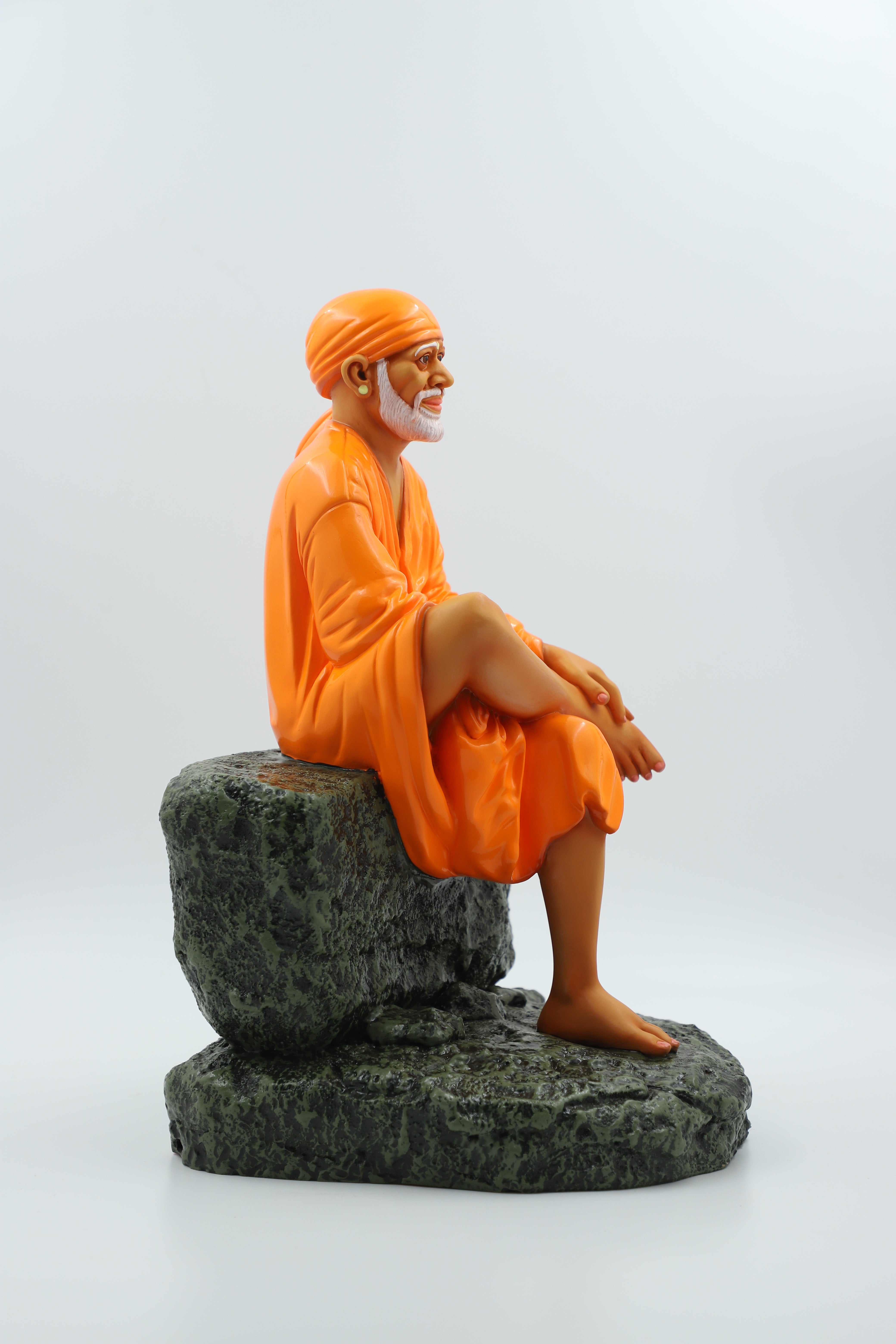 🙏Hemant Art Shirdi Sai Baba Statue / Idol / Murti – 🛕Sitting on Stone – 12 Inch (  Pure Resin & Marble Finish, Handcrafted Spiritual Idol for Home Temple & Gifting)