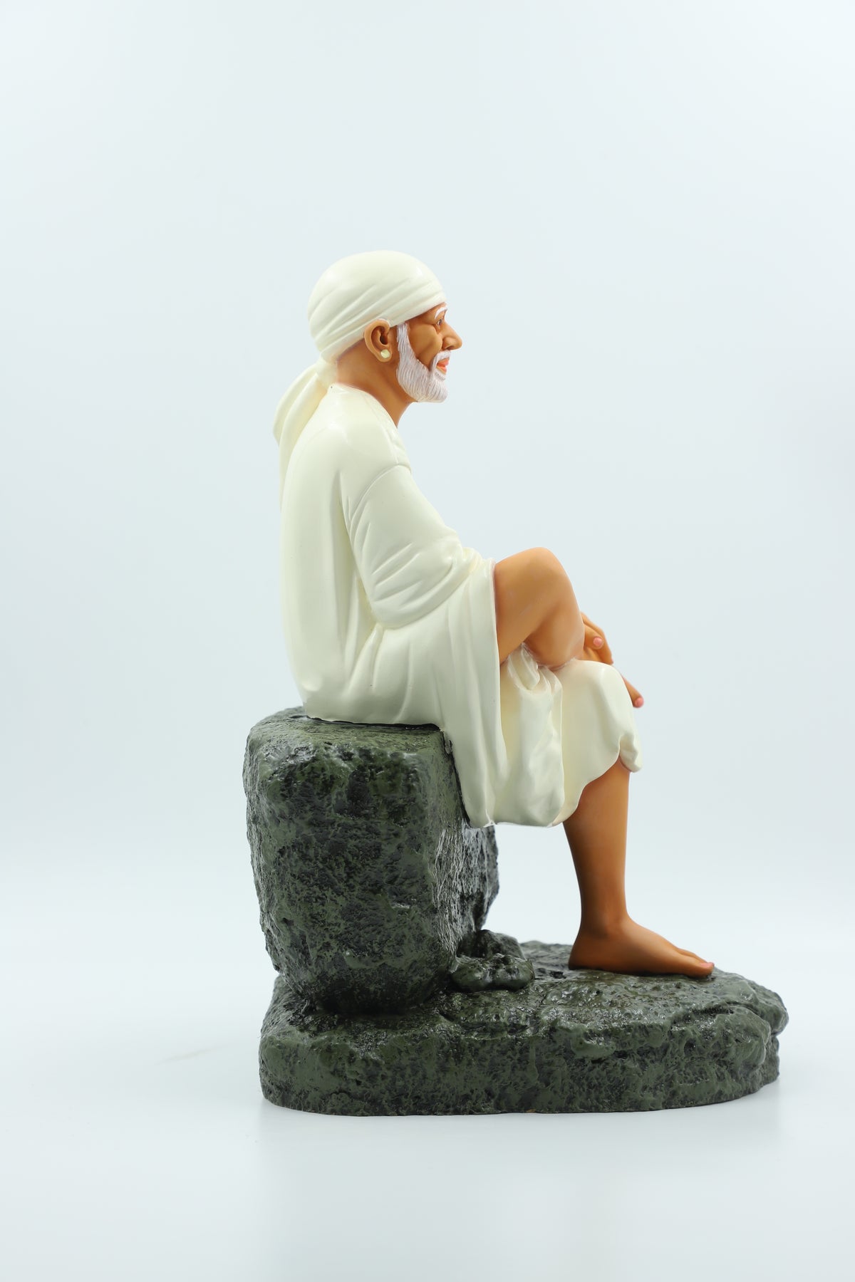 Sai Baba Statue Idol Sitting on  Stone – 5 no Orange 12 Inch Hemant Art
