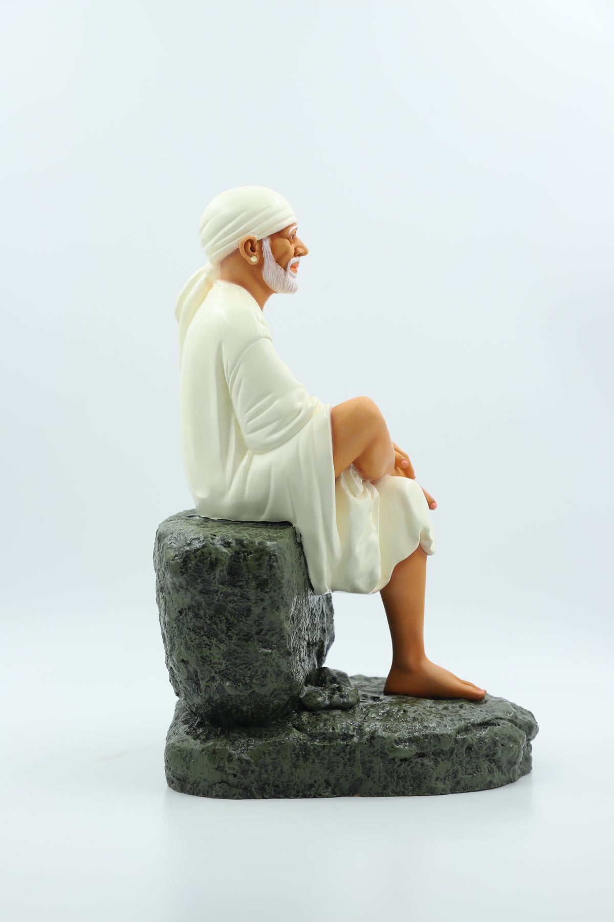 Sai Baba Statue Idol Sitting on  Stone – 5 no Orange 12 Inch Hemant Art