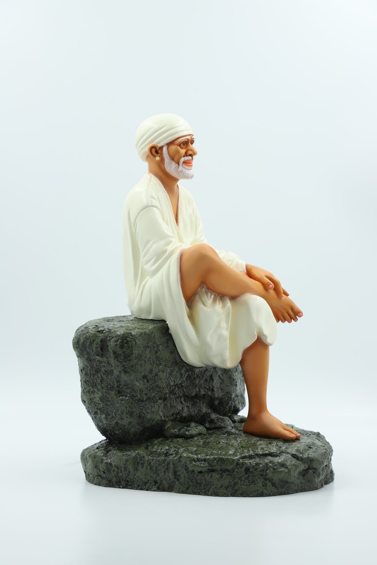 Sai Baba Statue Idol Sitting on  Stone – 5 no Orange 12 Inch Hemant Art