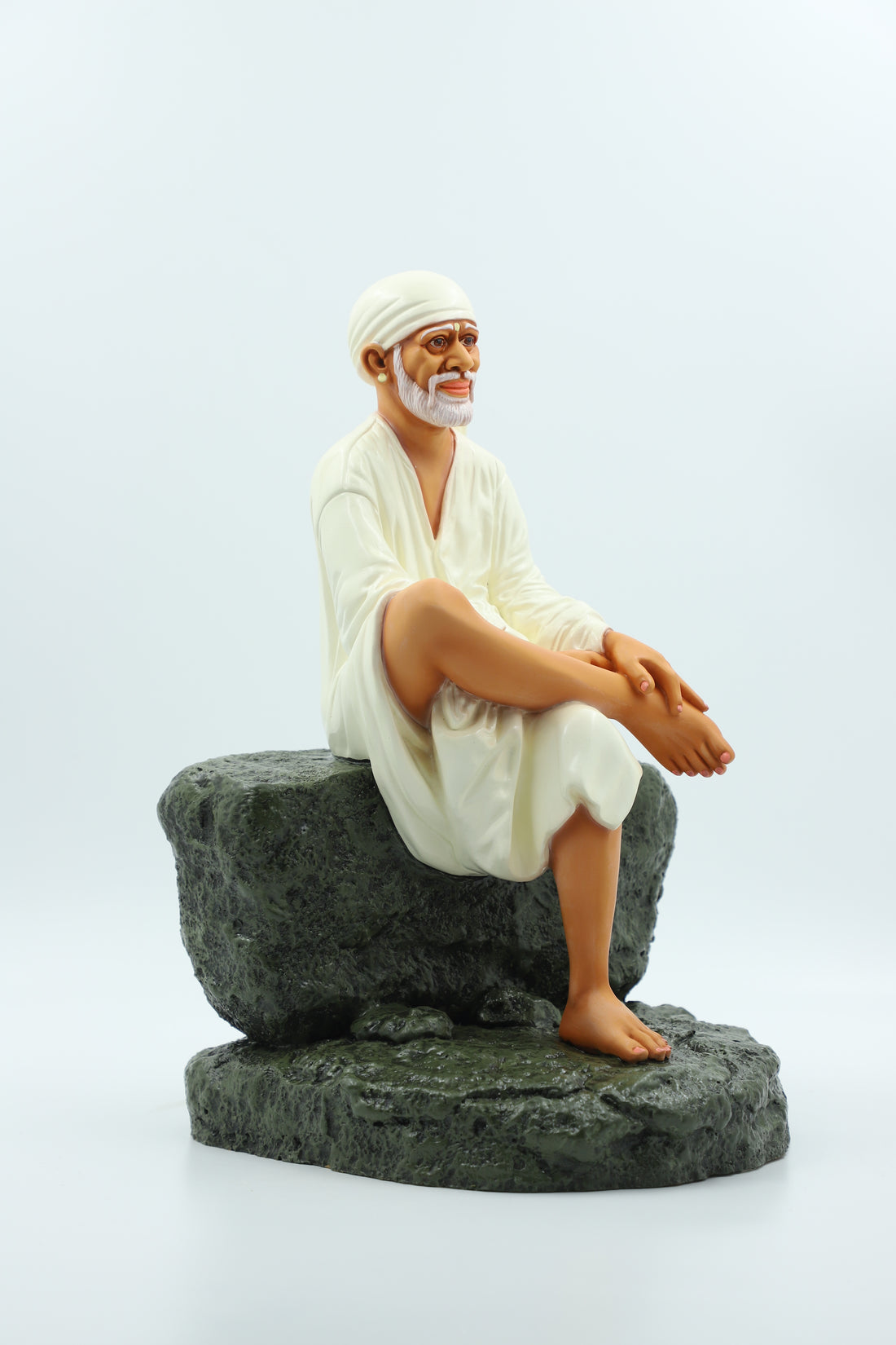 Sai Baba Statue Idol Sitting on  Stone – 5 no Orange 12 Inch Hemant Art