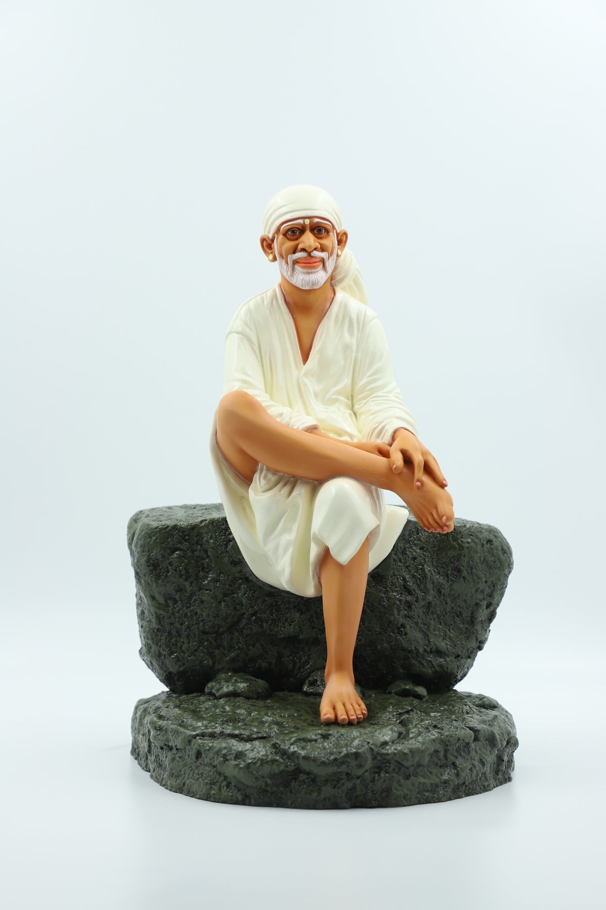 Sai Baba Statue Idol Sitting on  Stone – 5 no Orange 12 Inch Hemant Art