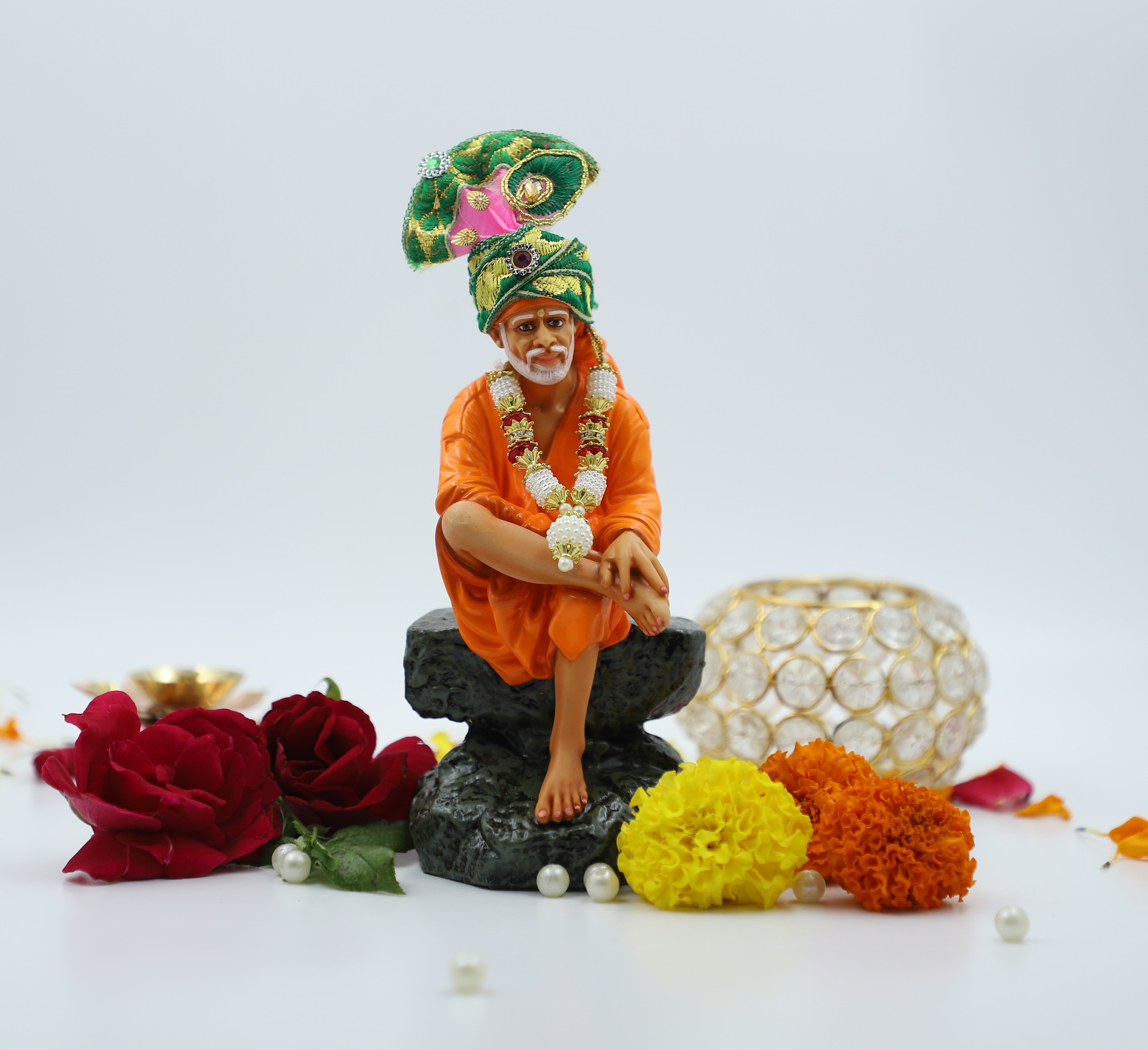 ✨Hemant art Shirdi Sai Baba Idol,Statue,Murti Sitting On Stone Resin Fiber Statue - 6.5 Inche