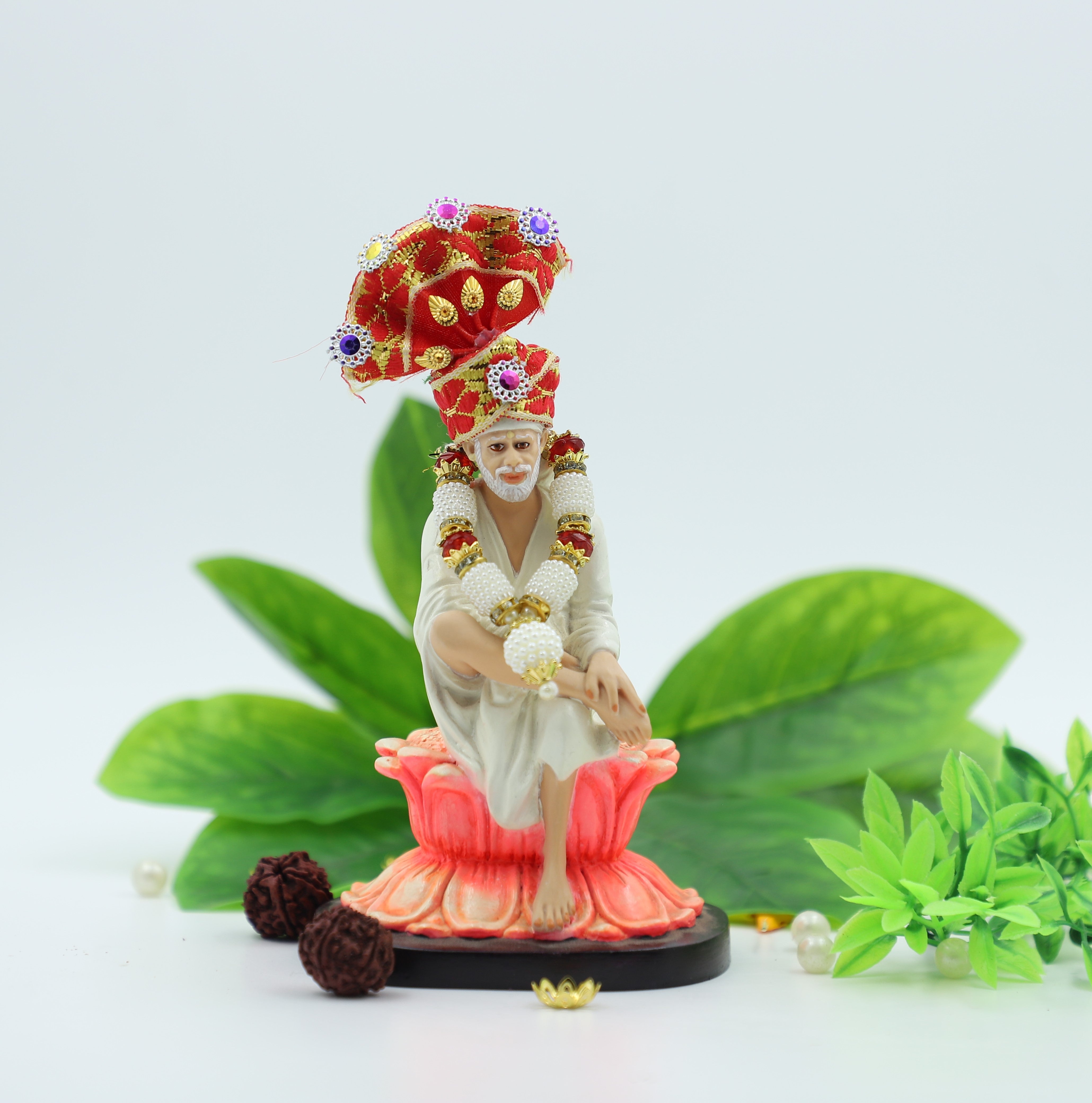 🛕 Hemant Art Shirdi Sai Baba Idol / Statue / Murti – Sitting on Lotus (4.5 Inch White)