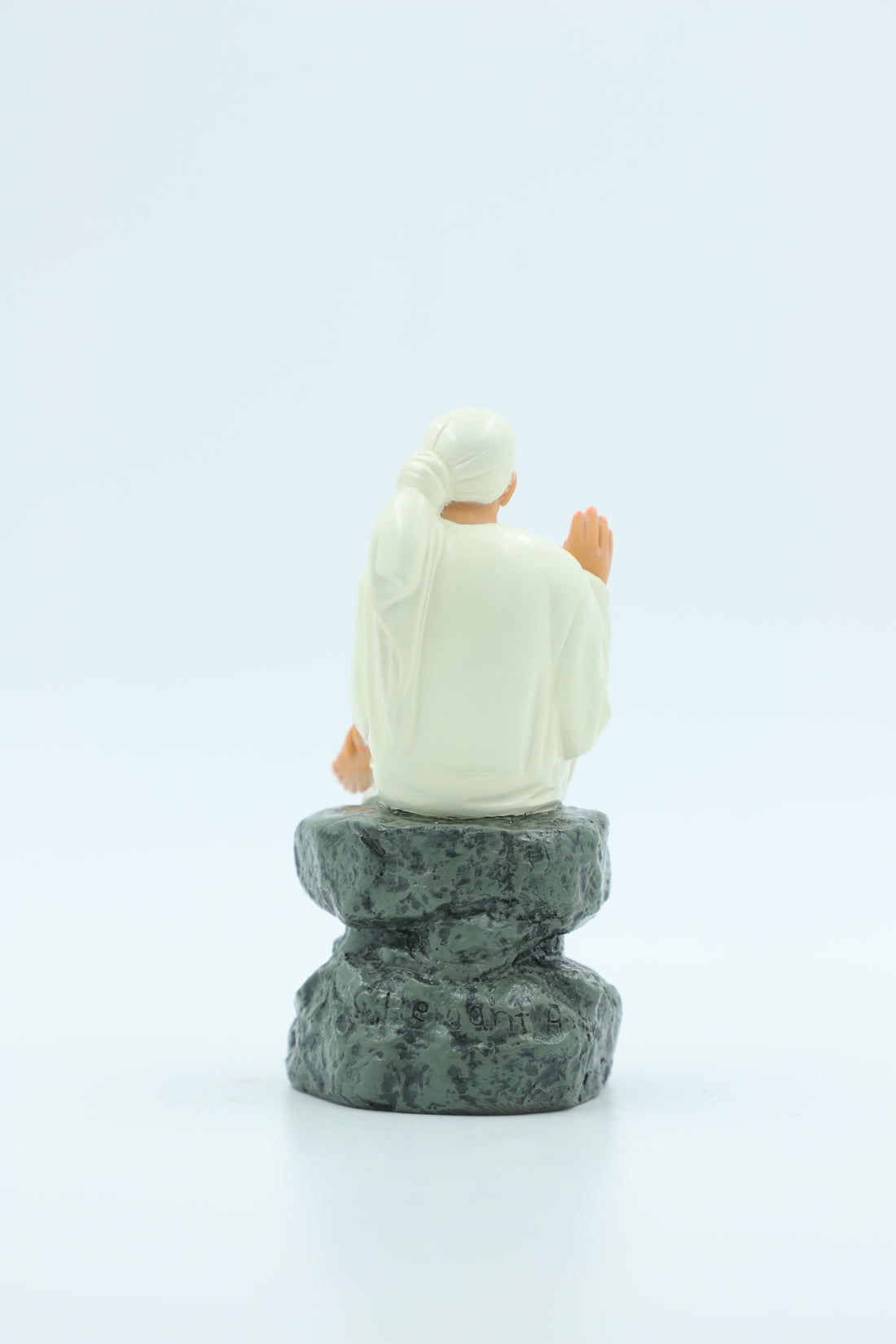Sai Baba Idol Sitting on Stone, Aashirwad Hand – White 6.5 Inch Hemant Art