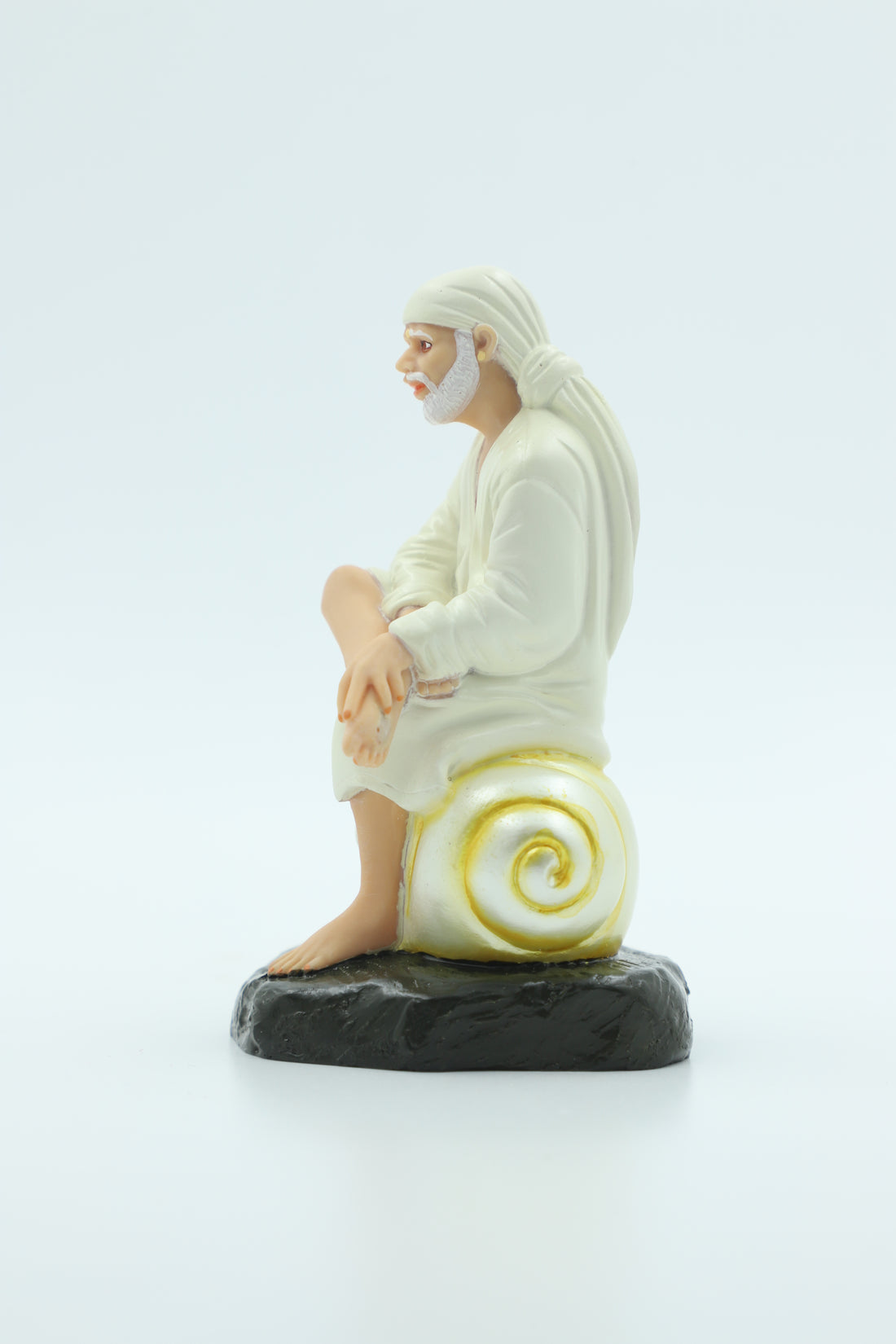 🕉️Hemant Art Shirdi Sai Baba Idol – 5 Inch – Sitting on Conch Shell – Pure Resin Marble Finish