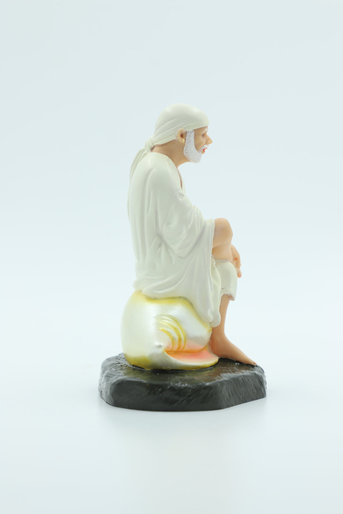 🕉️Hemant Art Shirdi Sai Baba Idol – 5 Inch – Sitting on Conch Shell – Pure Resin Marble Finish