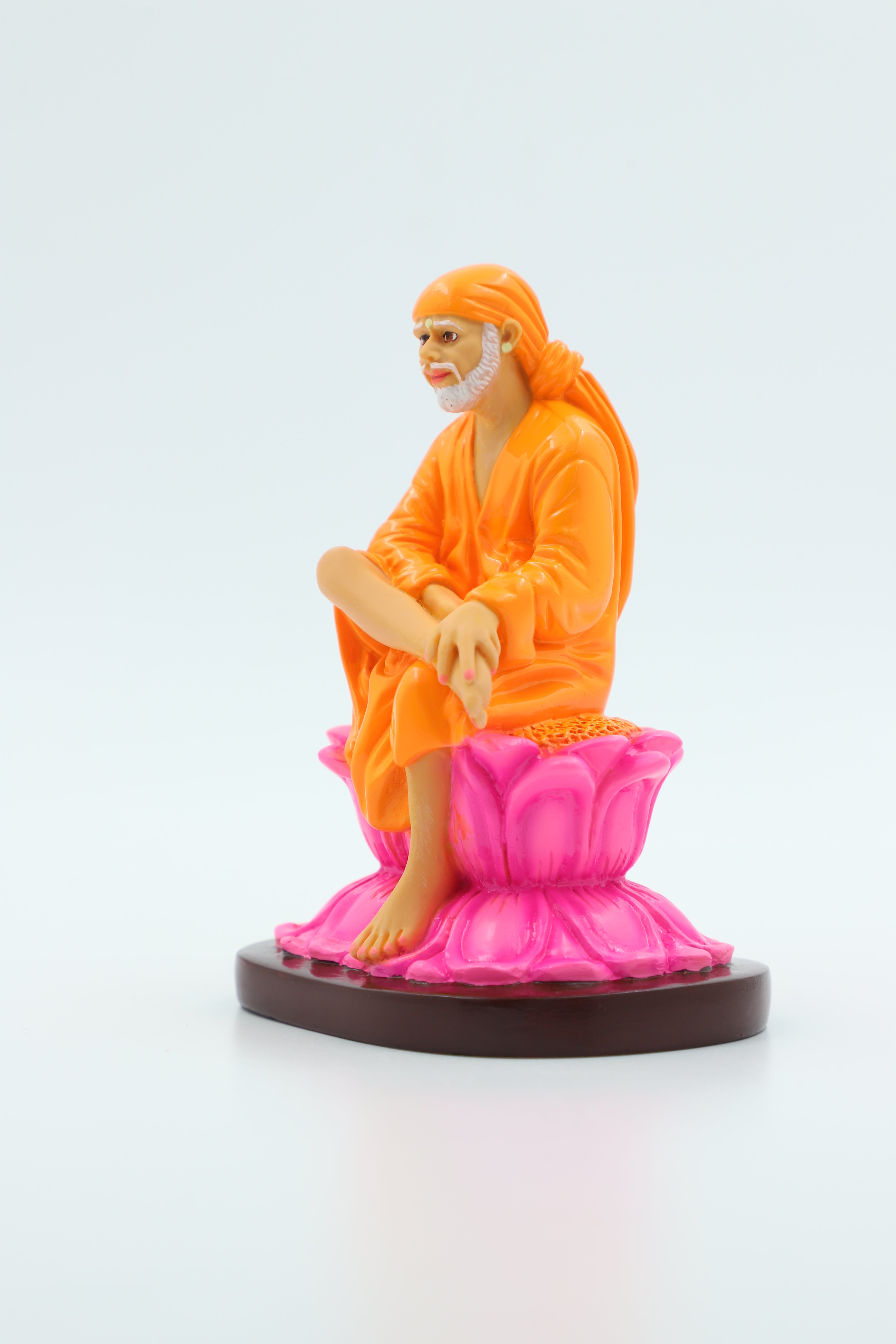 🛕 Hemant Art Shirdi Sai Baba Idol / Statue / Murti – Sitting on Lotus (4.5 Inch Orange)