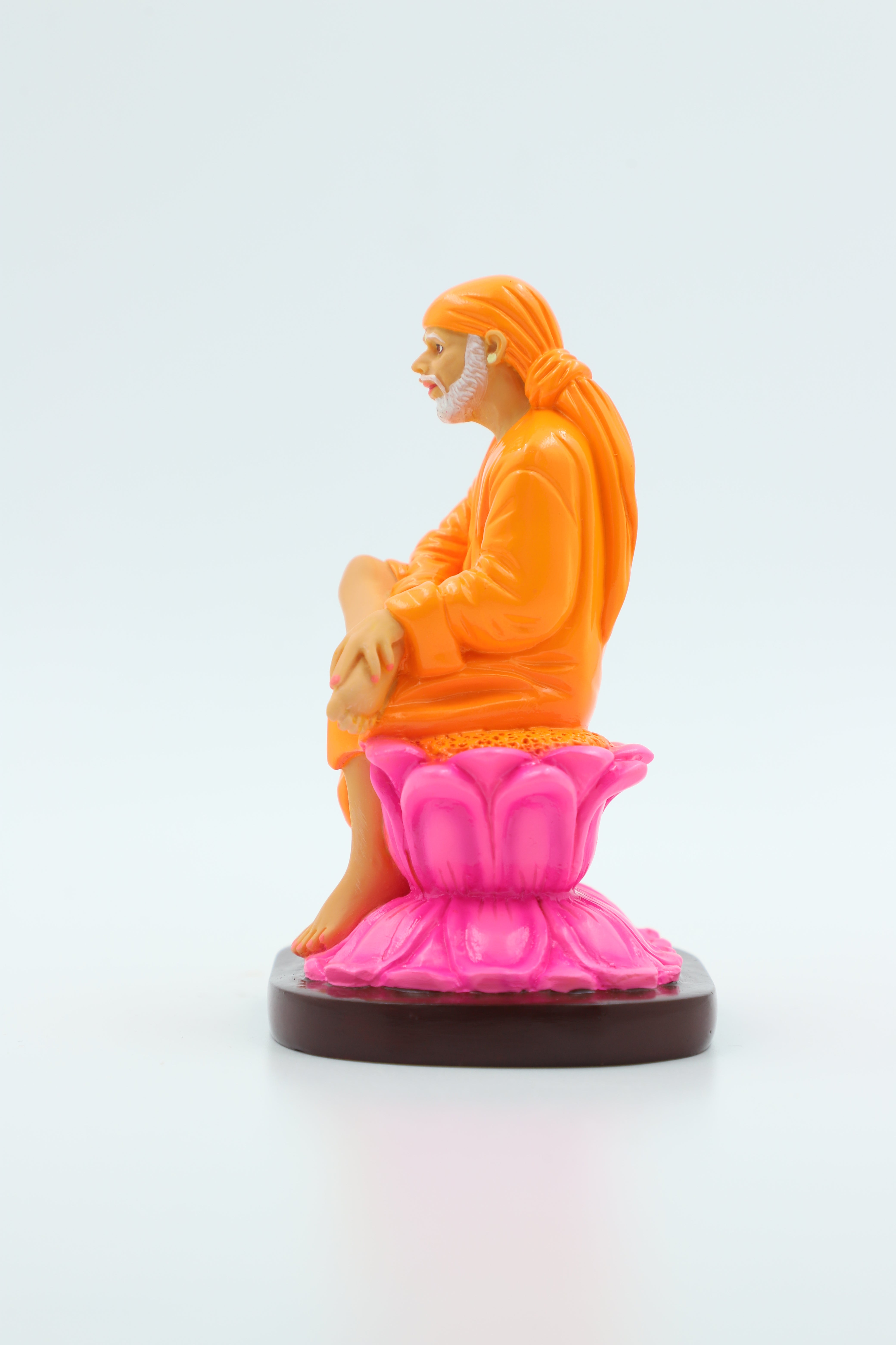 🛕 Hemant Art Shirdi Sai Baba Idol / Statue / Murti – Sitting on Lotus (4.5 Inch Orange)