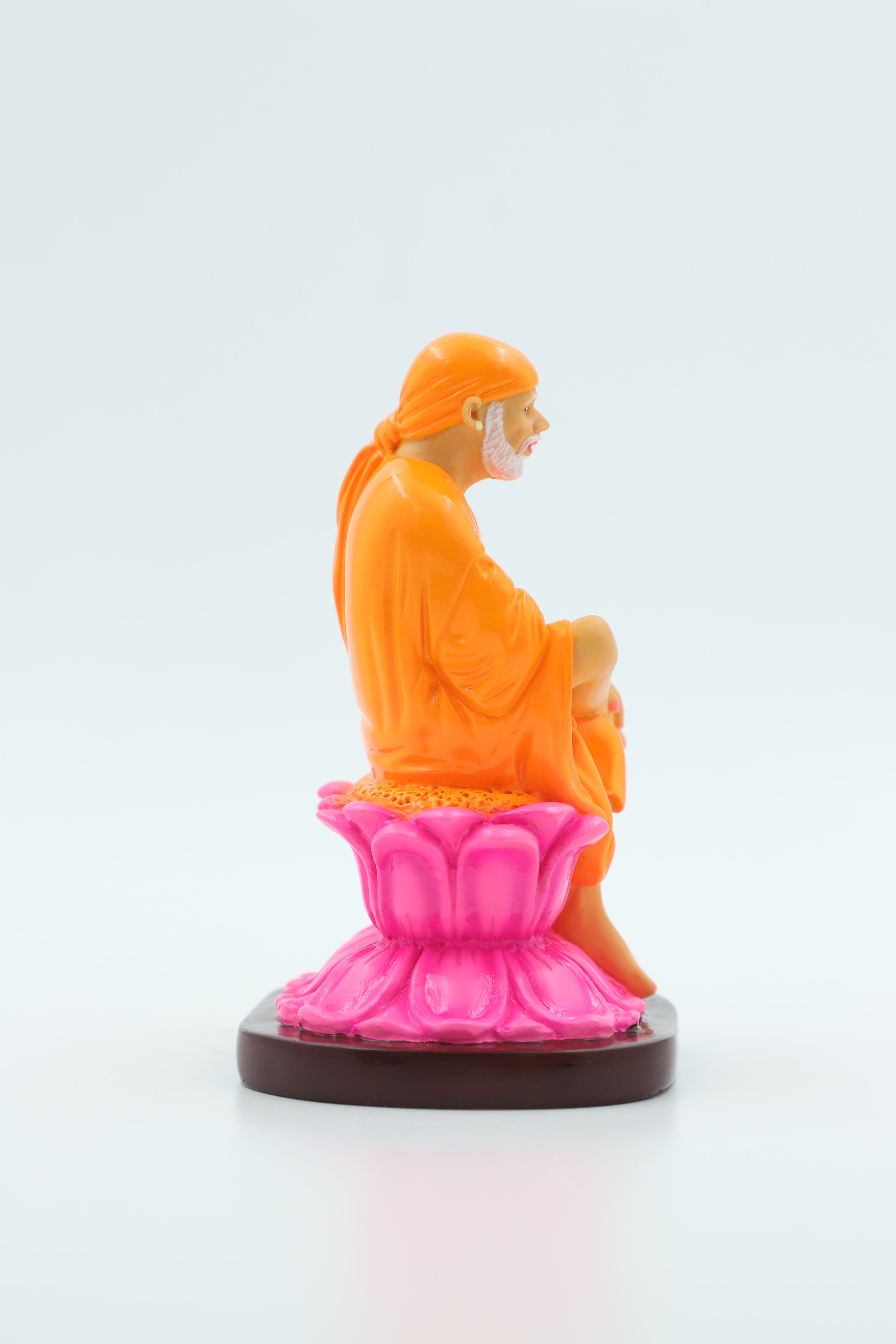 🛕 Hemant Art Shirdi Sai Baba Idol / Statue / Murti – Sitting on Lotus (4.5 Inch Orange)