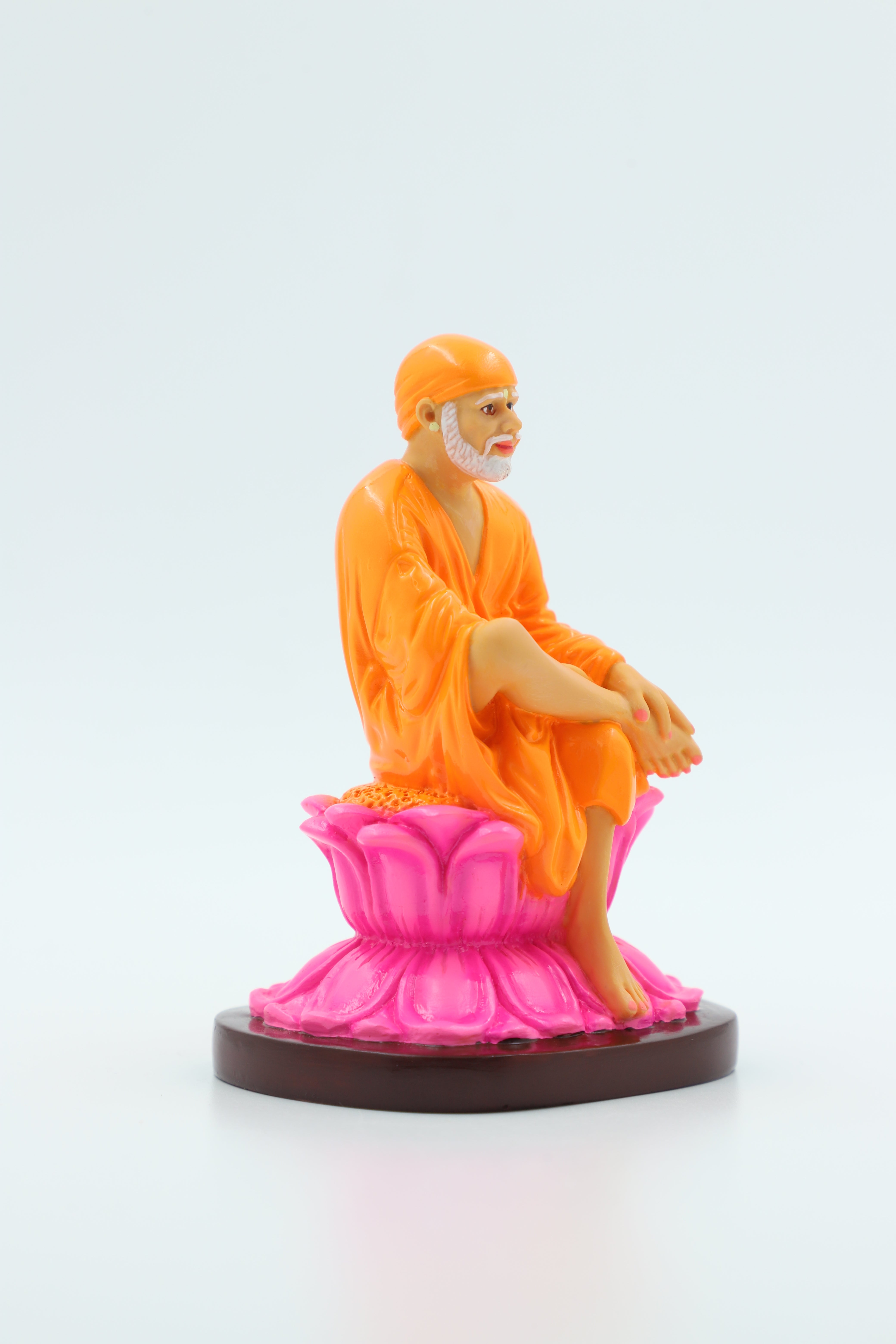 🛕 Hemant Art Shirdi Sai Baba Idol / Statue / Murti – Sitting on Lotus (4.5 Inch Orange)